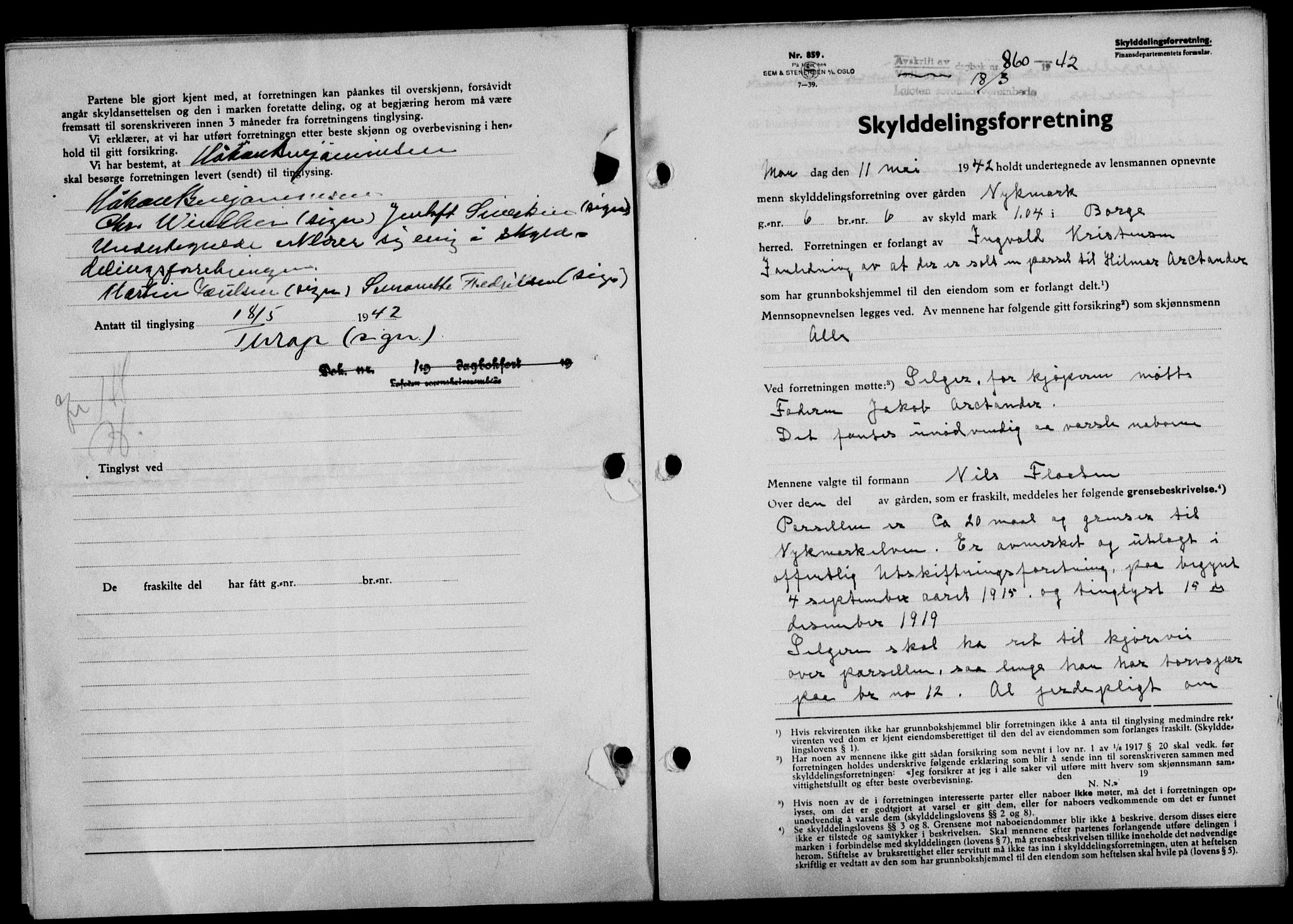 Lofoten sorenskriveri, SAT/A-0017/1/2/2C/L0009a: Mortgage book no. 9a, 1941-1942, Diary no: : 860/1942