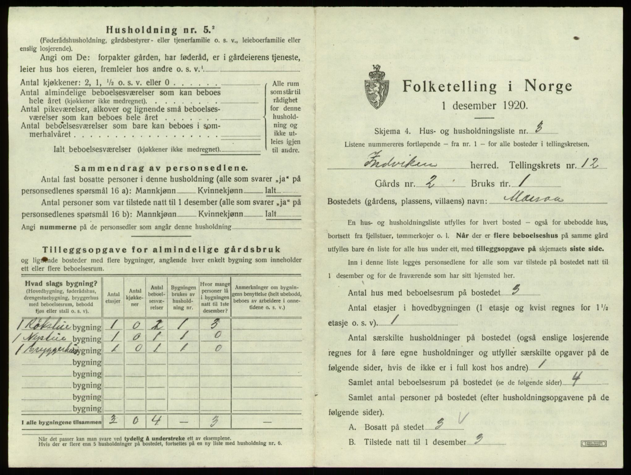 SAB, 1920 census for Innvik, 1920, p. 700