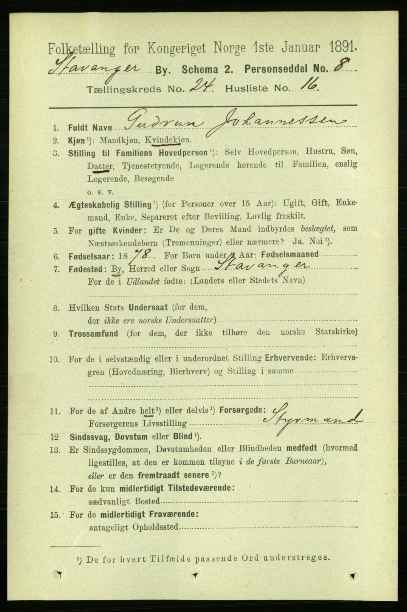 RA, 1891 census for 1103 Stavanger, 1891, p. 26485