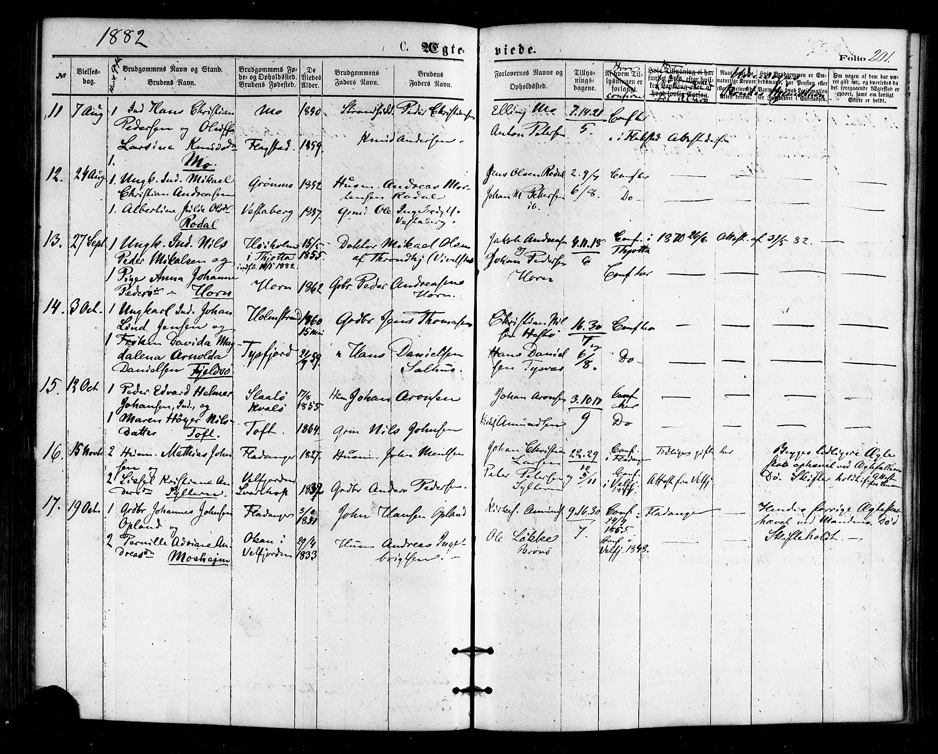 Ministerialprotokoller, klokkerbøker og fødselsregistre - Nordland, AV/SAT-A-1459/813/L0199: Parish register (official) no. 813A09, 1875-1885, p. 201