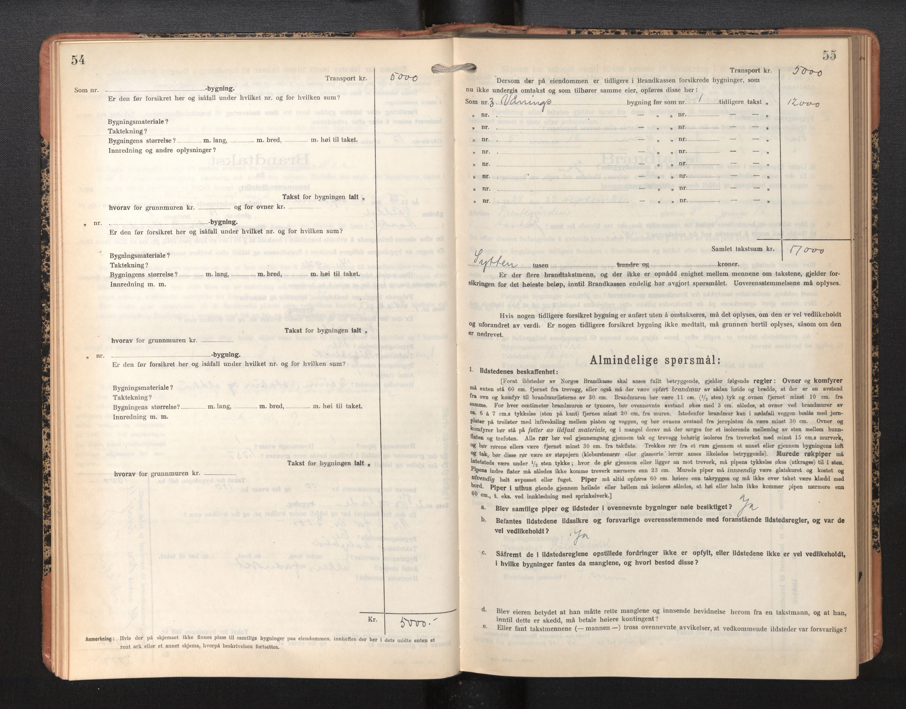 Lensmannen i Årdal, AV/SAB-A-30501/0012/L0010: Branntakstprotokoll, skjematakst, 1926-1939, p. 54-55