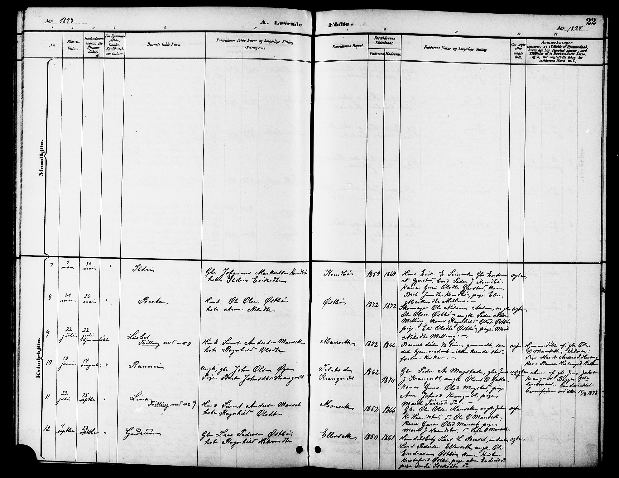 Ministerialprotokoller, klokkerbøker og fødselsregistre - Møre og Romsdal, AV/SAT-A-1454/596/L1058: Parish register (copy) no. 596C01, 1891-1907, p. 22