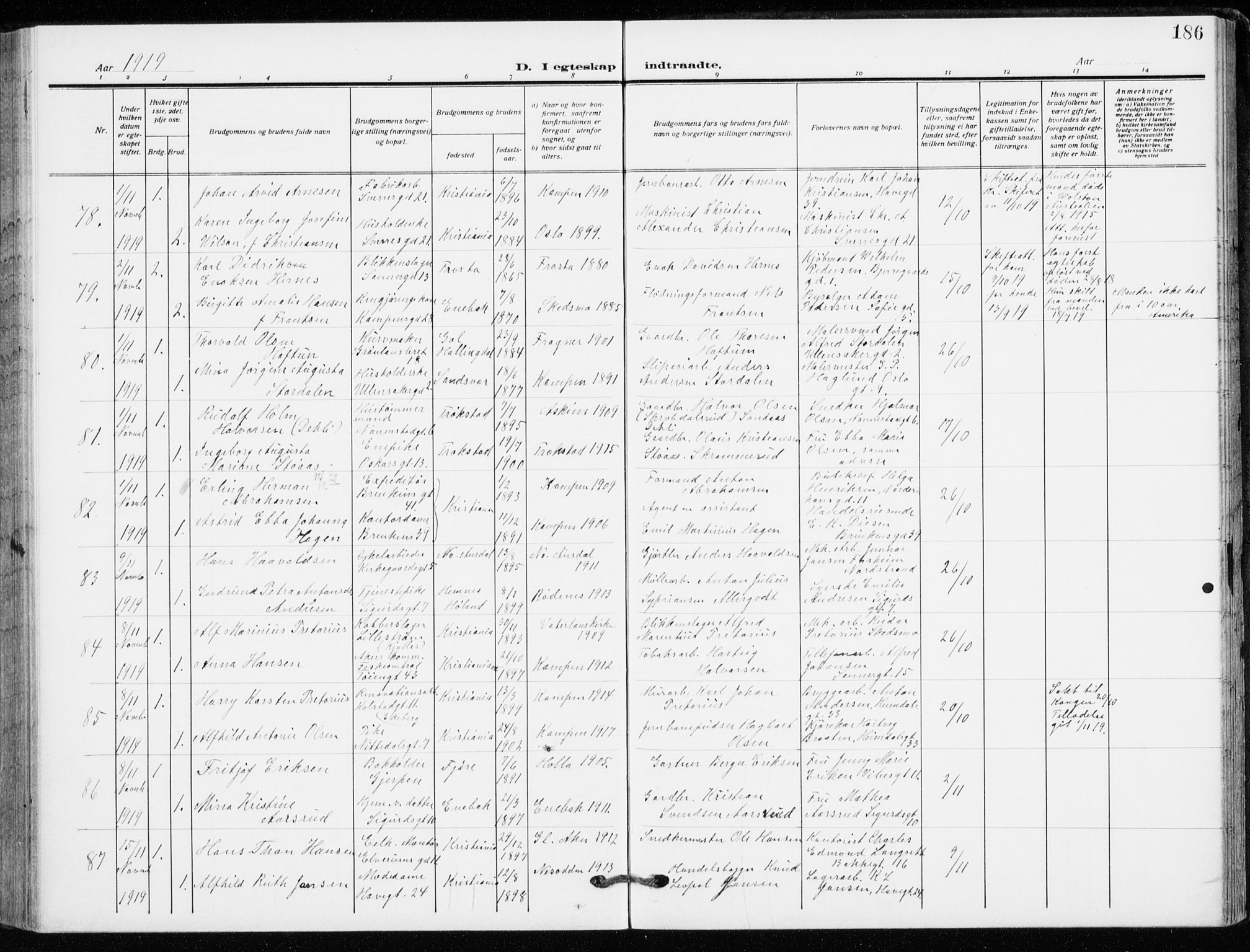 Kampen prestekontor Kirkebøker, SAO/A-10853/F/Fa/L0013: Parish register (official) no. I 13, 1917-1922, p. 186