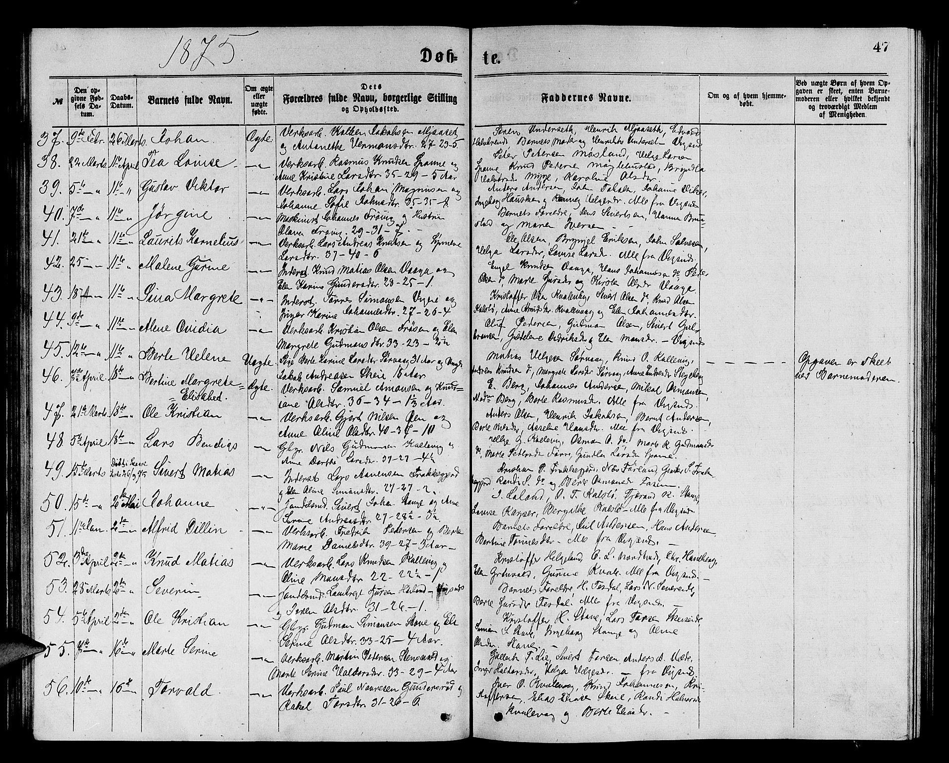 Avaldsnes sokneprestkontor, AV/SAST-A -101851/H/Ha/Hab/L0005: Parish register (copy) no. B 5, 1871-1885, p. 47