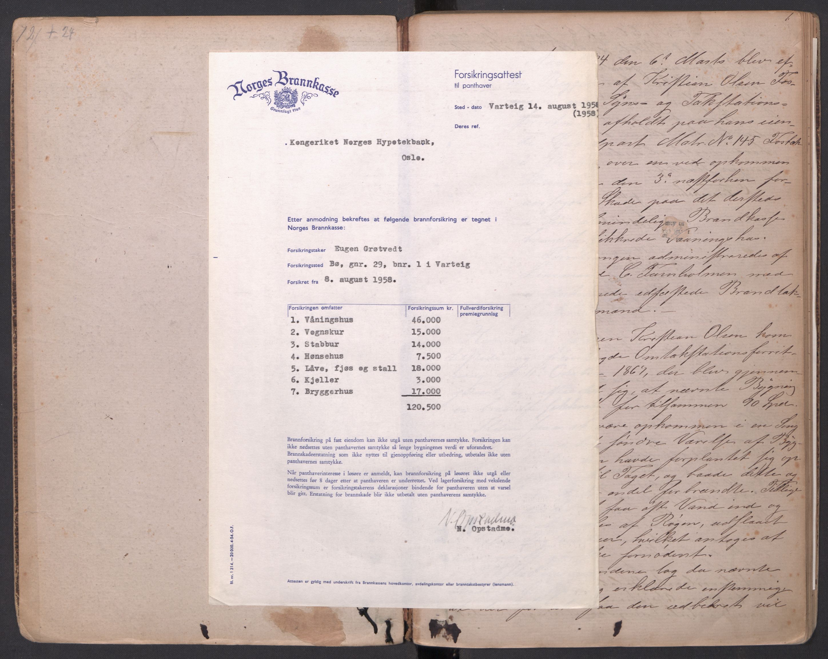 Norges brannkasse, branntakster Varteig, AV/SAO-A-11376/F/Fa/L0001: Branntakstprotokoll, 1874-1930