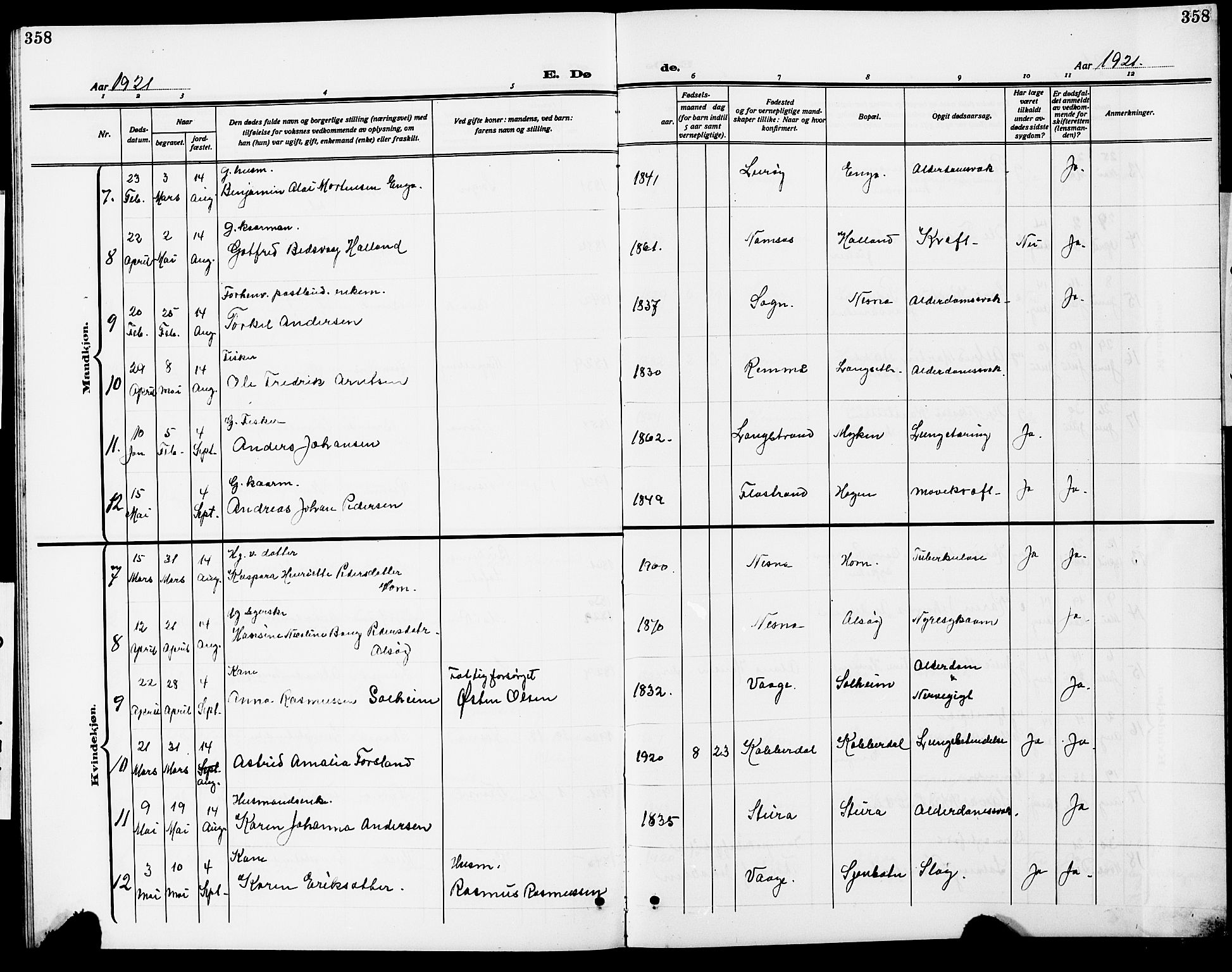 Ministerialprotokoller, klokkerbøker og fødselsregistre - Nordland, AV/SAT-A-1459/838/L0560: Parish register (copy) no. 838C07, 1910-1928, p. 358