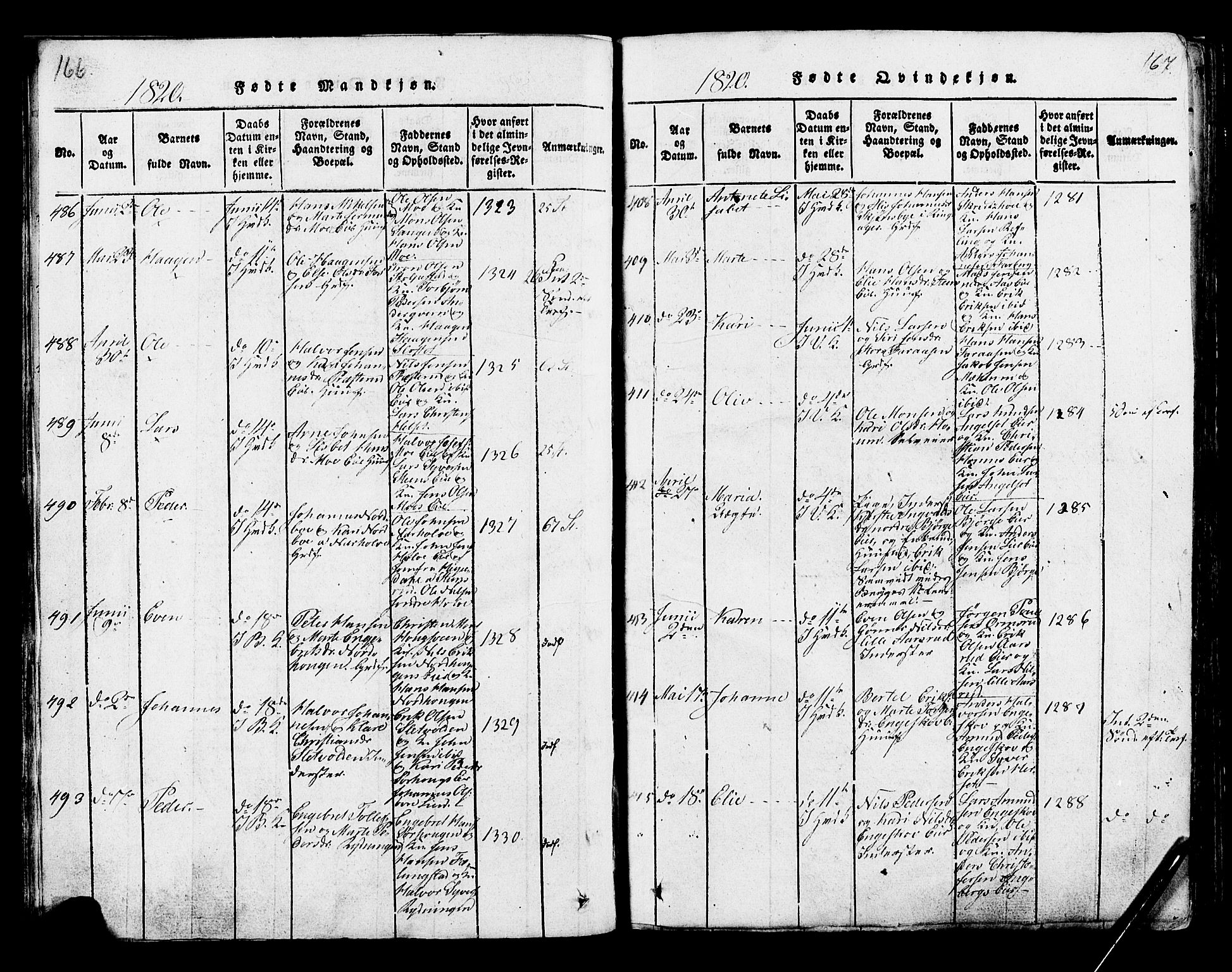 Ringsaker prestekontor, AV/SAH-PREST-014/K/Ka/L0005: Parish register (official) no. 5, 1814-1826, p. 166-167