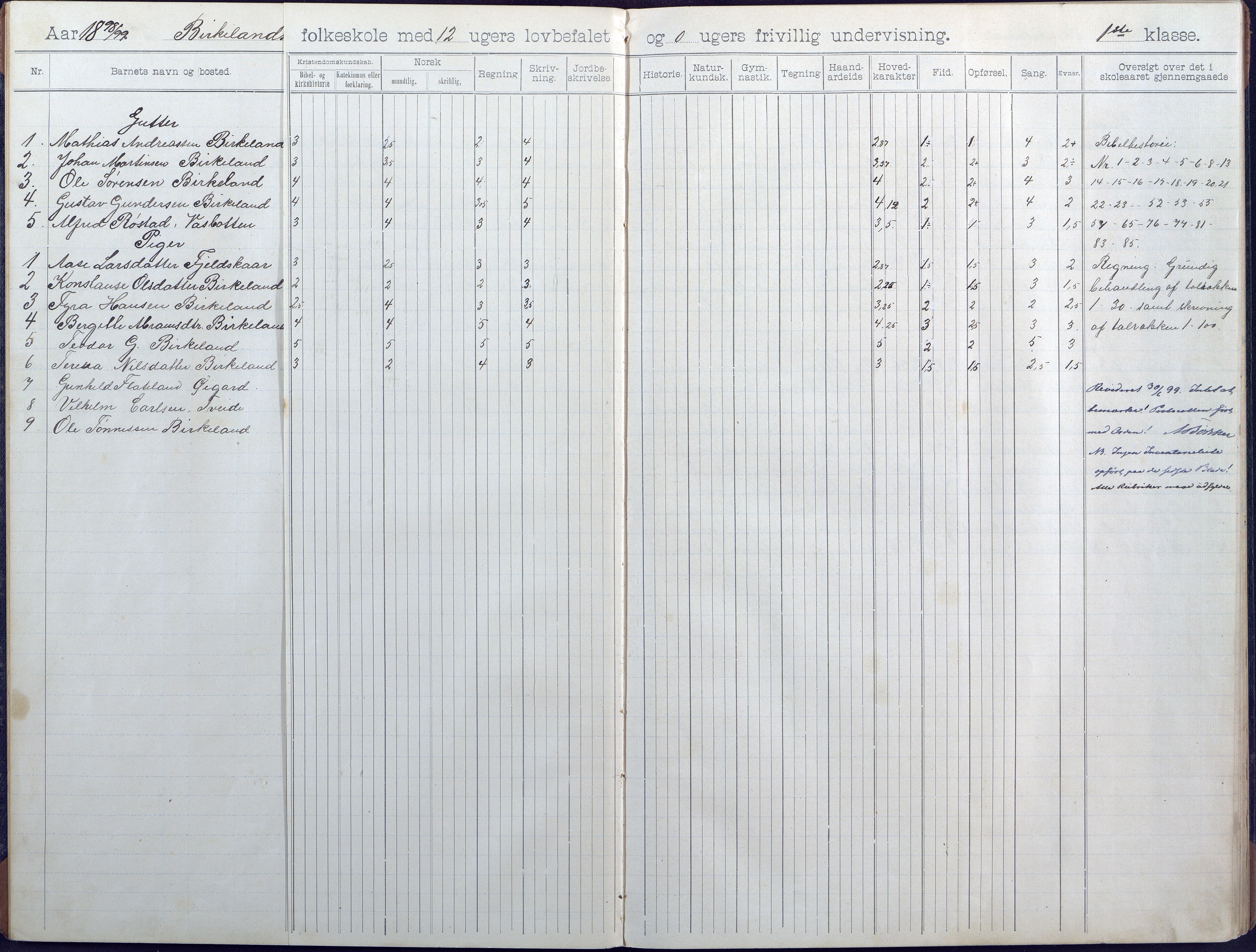 Birkenes kommune, Birkenes krets/Birkeland folkeskole frem til 1991, AAKS/KA0928-550a_91/F02/L0005: Skoleprotokoll, 1898-1911