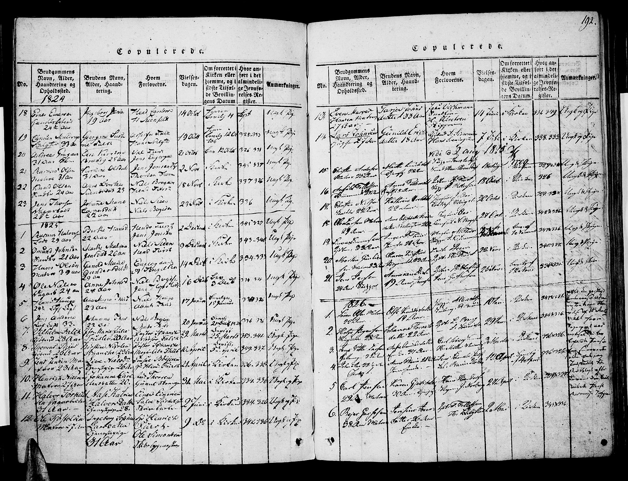 Risør sokneprestkontor, SAK/1111-0035/F/Fa/L0002: Parish register (official) no. A 2, 1815-1839, p. 192