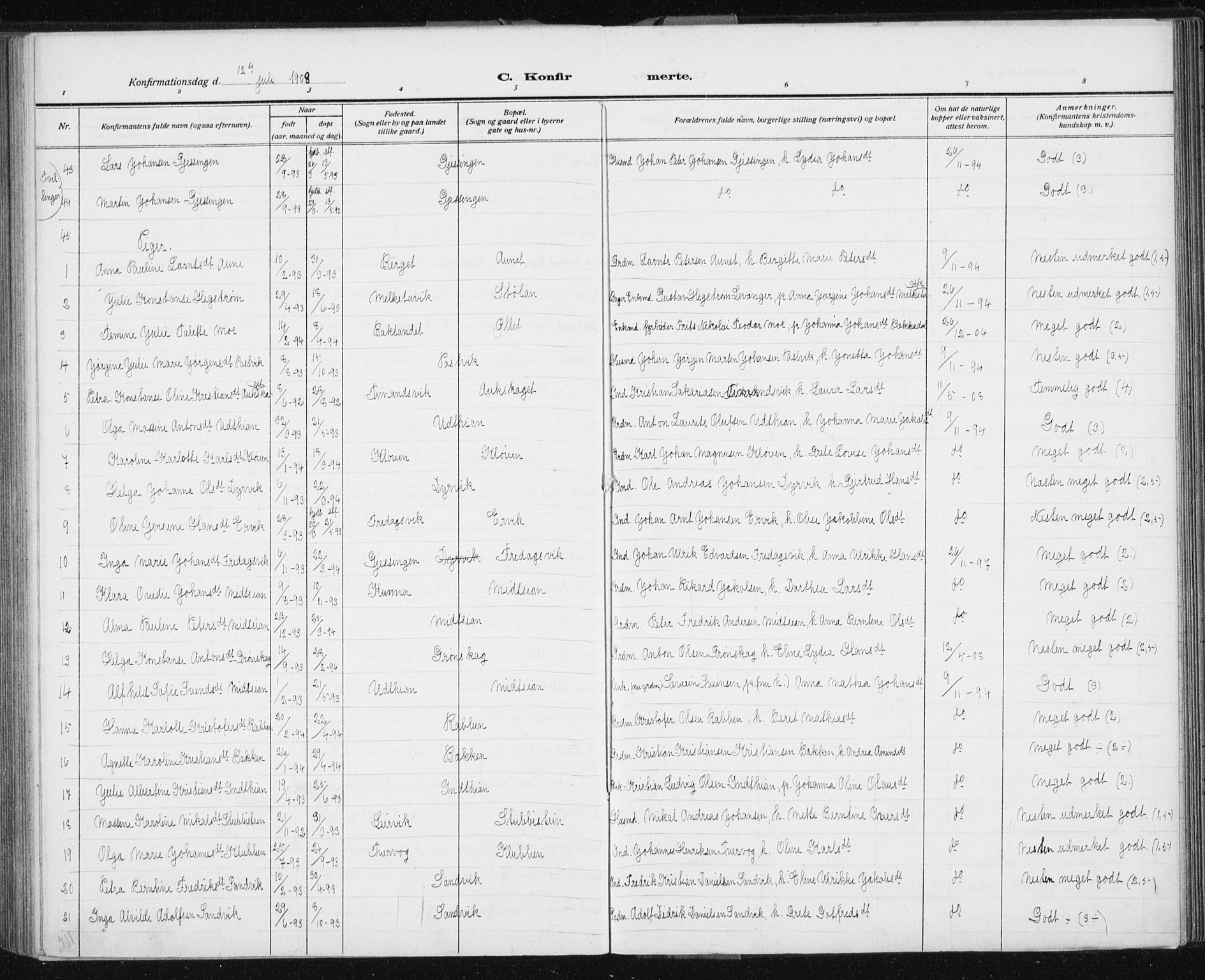 Ministerialprotokoller, klokkerbøker og fødselsregistre - Sør-Trøndelag, AV/SAT-A-1456/640/L0586: Parish register (copy) no. 640C03b, 1891-1908