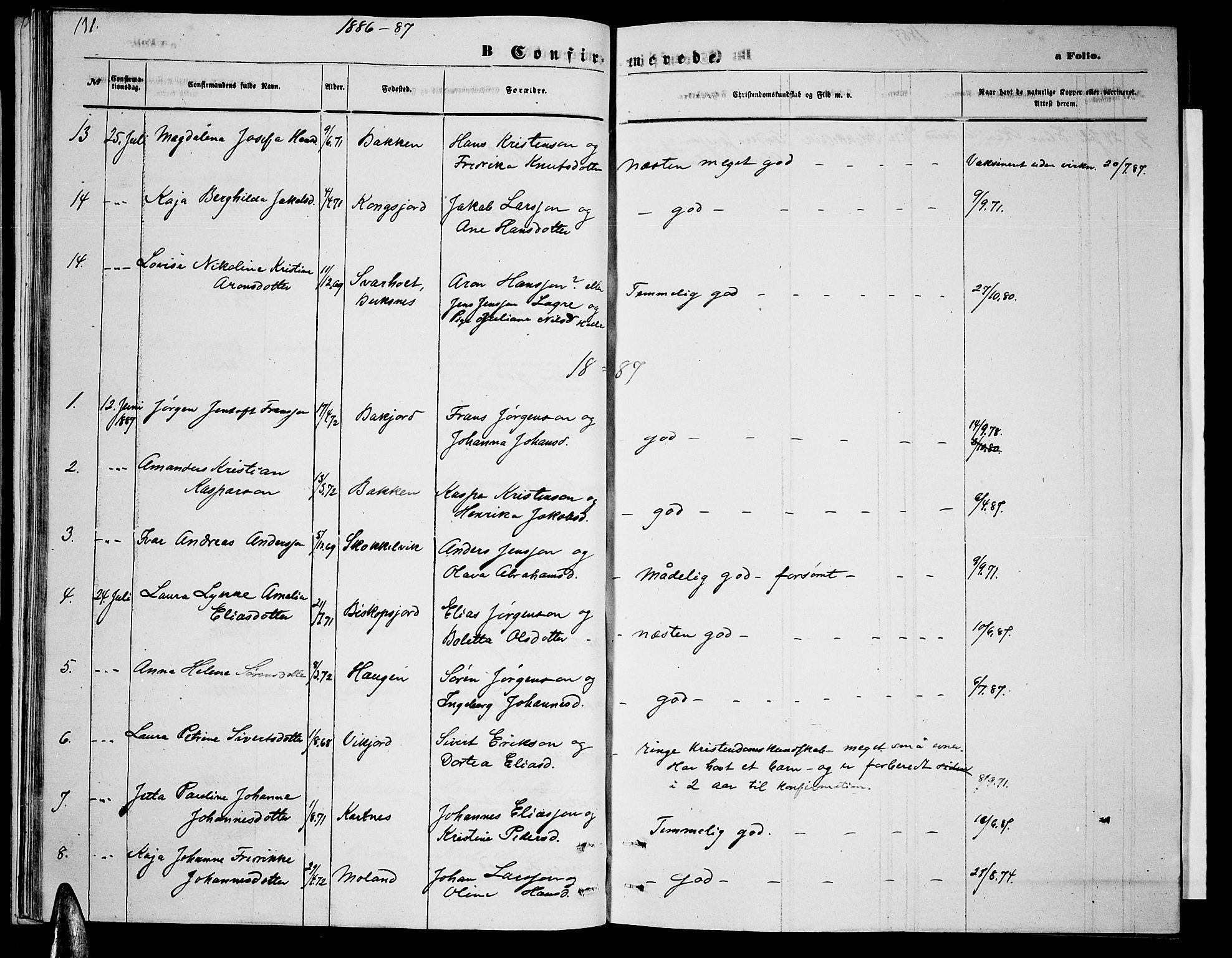 Ministerialprotokoller, klokkerbøker og fødselsregistre - Nordland, AV/SAT-A-1459/884/L1196: Parish register (copy) no. 884C02, 1860-1887, p. 131