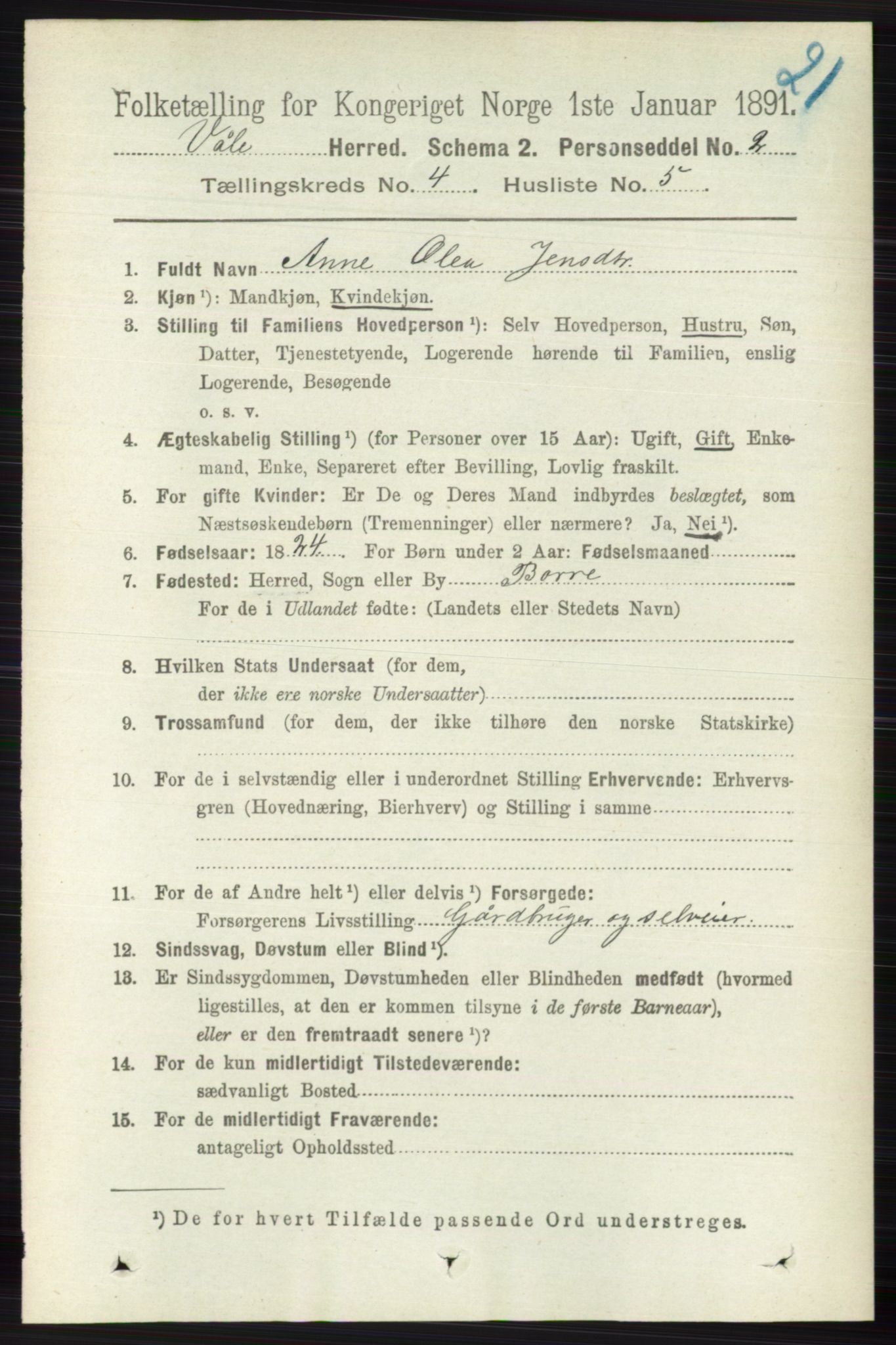 RA, 1891 census for 0716 Våle, 1891, p. 1010