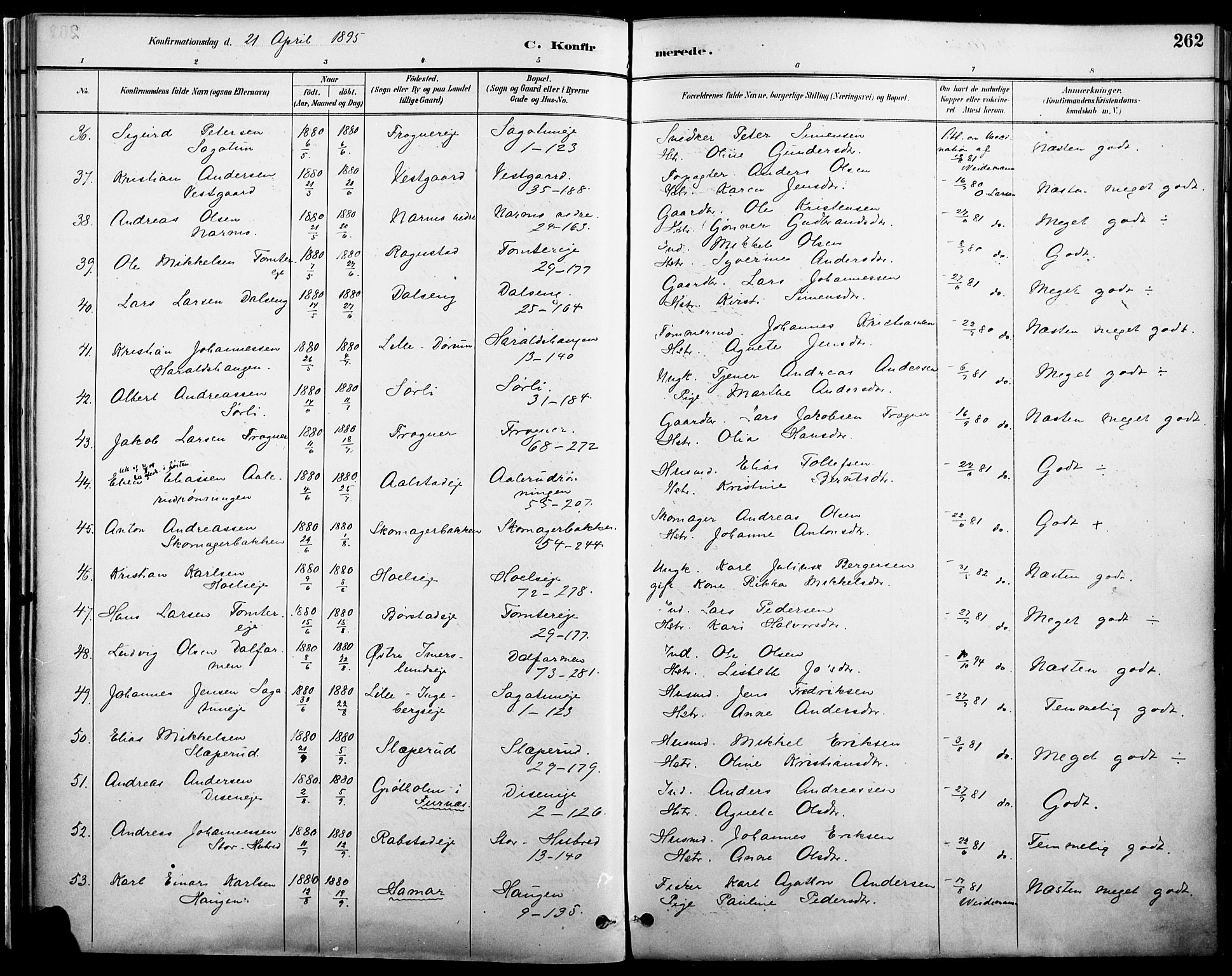 Vang prestekontor, Hedmark, AV/SAH-PREST-008/H/Ha/Haa/L0019A: Parish register (official) no. 19, 1886-1900, p. 262