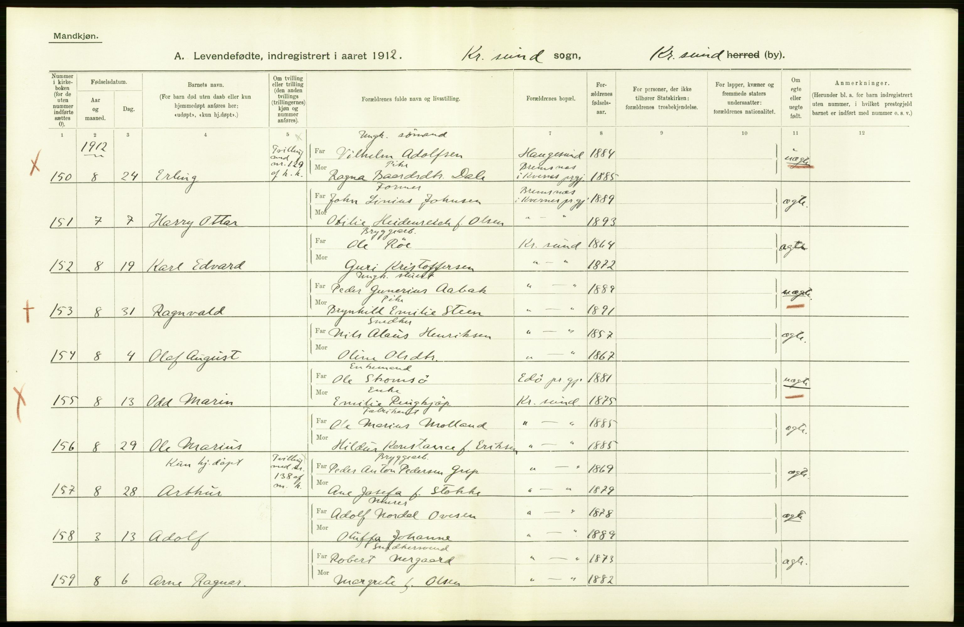 Statistisk sentralbyrå, Sosiodemografiske emner, Befolkning, AV/RA-S-2228/D/Df/Dfb/Dfbb/L0038: Romsdals amt: Levendefødte menn og kvinner. Bygder og byer samt gifte. Bygder og byer., 1912, p. 34
