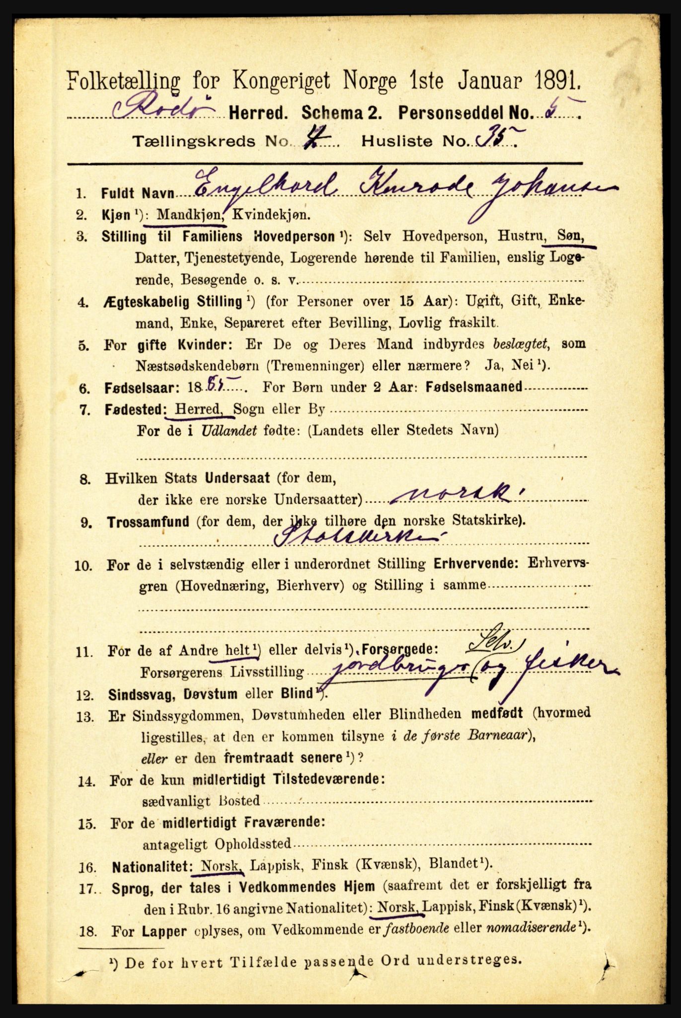 RA, 1891 census for 1836 Rødøy, 1891, p. 1857