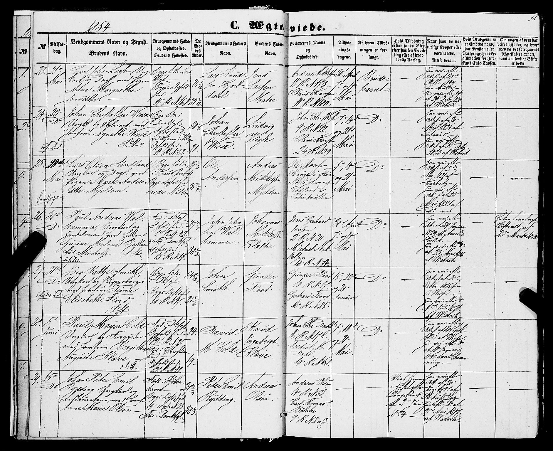 Domkirken sokneprestembete, SAB/A-74801/H/Haa/L0034: Parish register (official) no. D 2, 1853-1874, p. 11