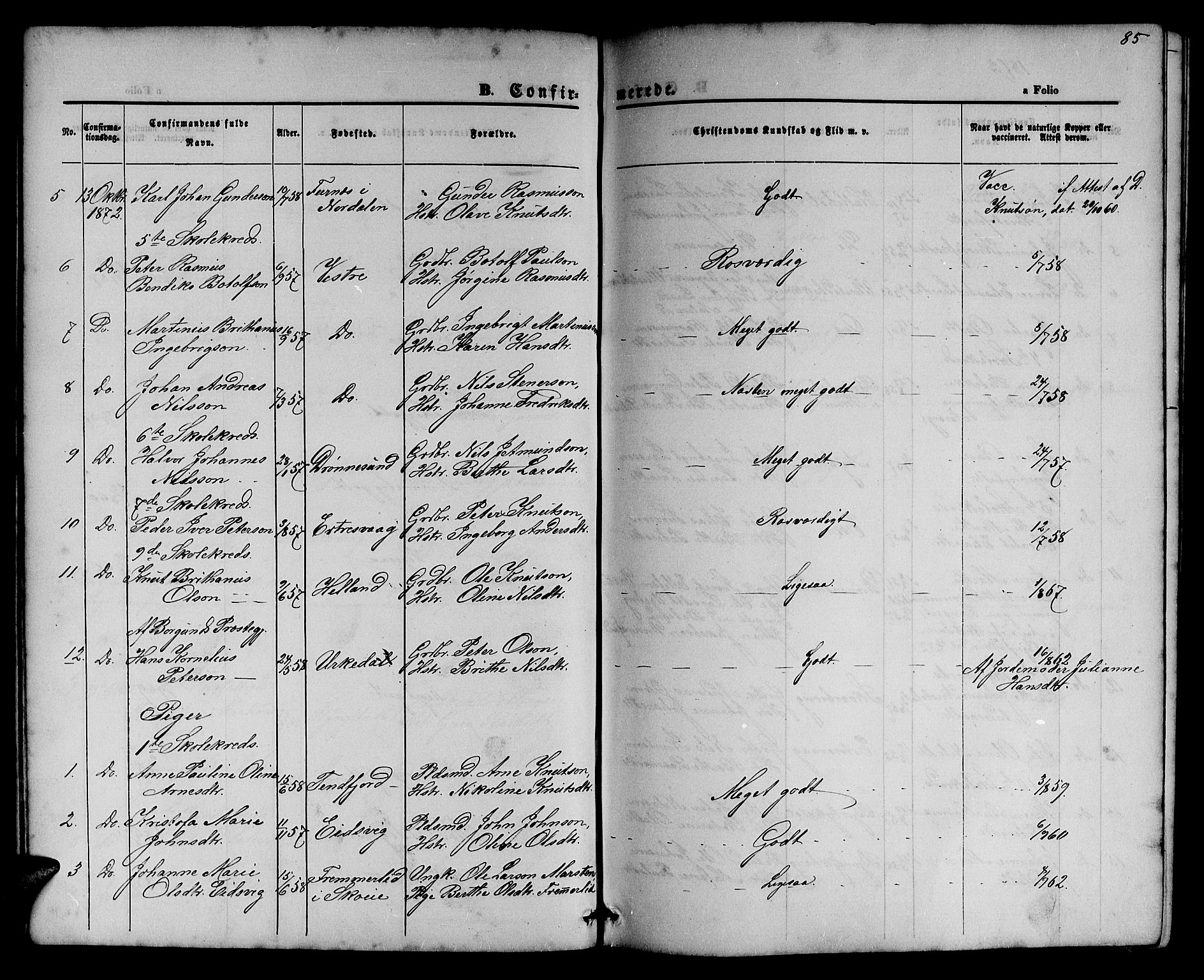 Ministerialprotokoller, klokkerbøker og fødselsregistre - Møre og Romsdal, AV/SAT-A-1454/525/L0375: Parish register (copy) no. 525C01, 1865-1879, p. 85