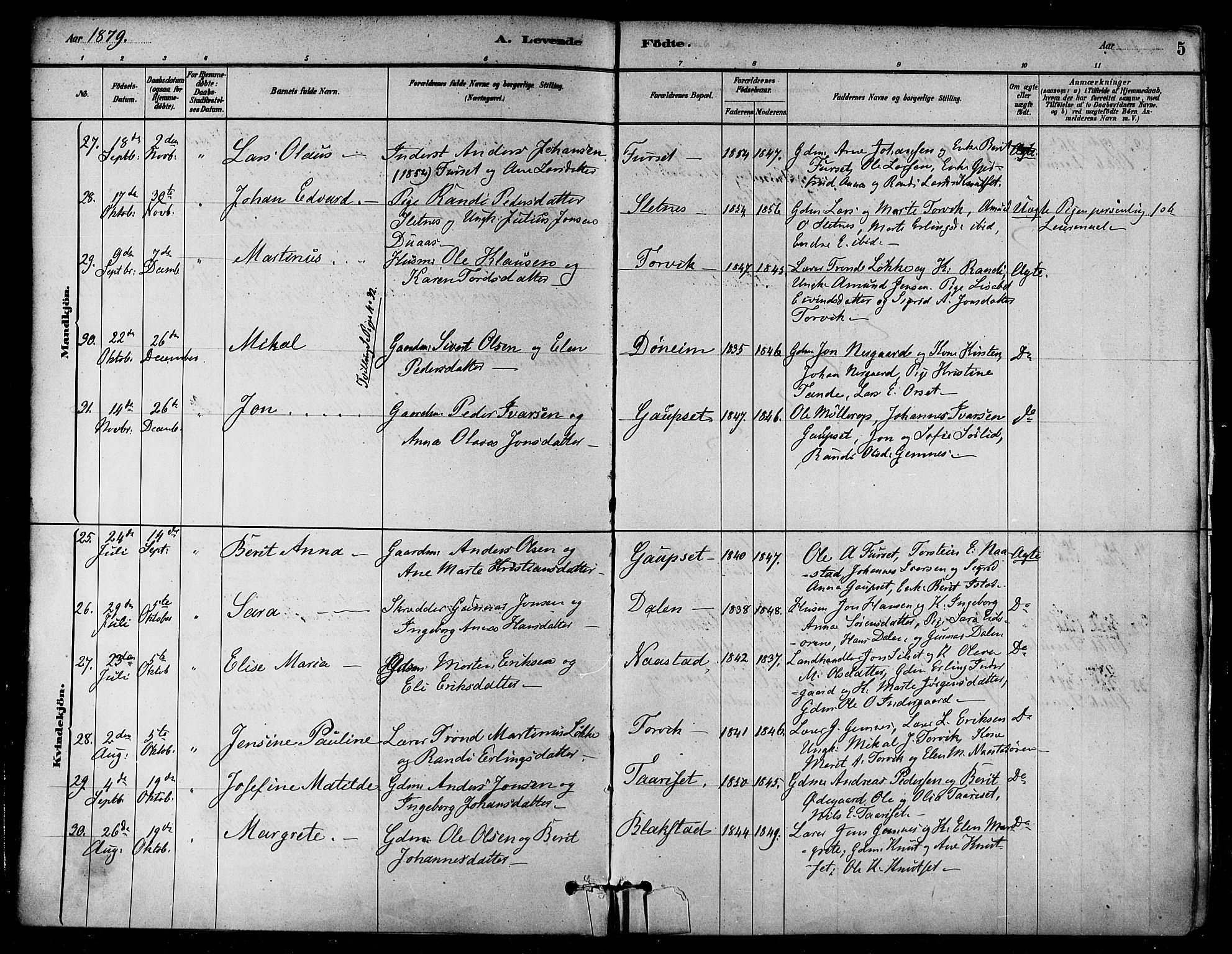 Ministerialprotokoller, klokkerbøker og fødselsregistre - Møre og Romsdal, AV/SAT-A-1454/584/L0967: Parish register (official) no. 584A07, 1879-1894, p. 5