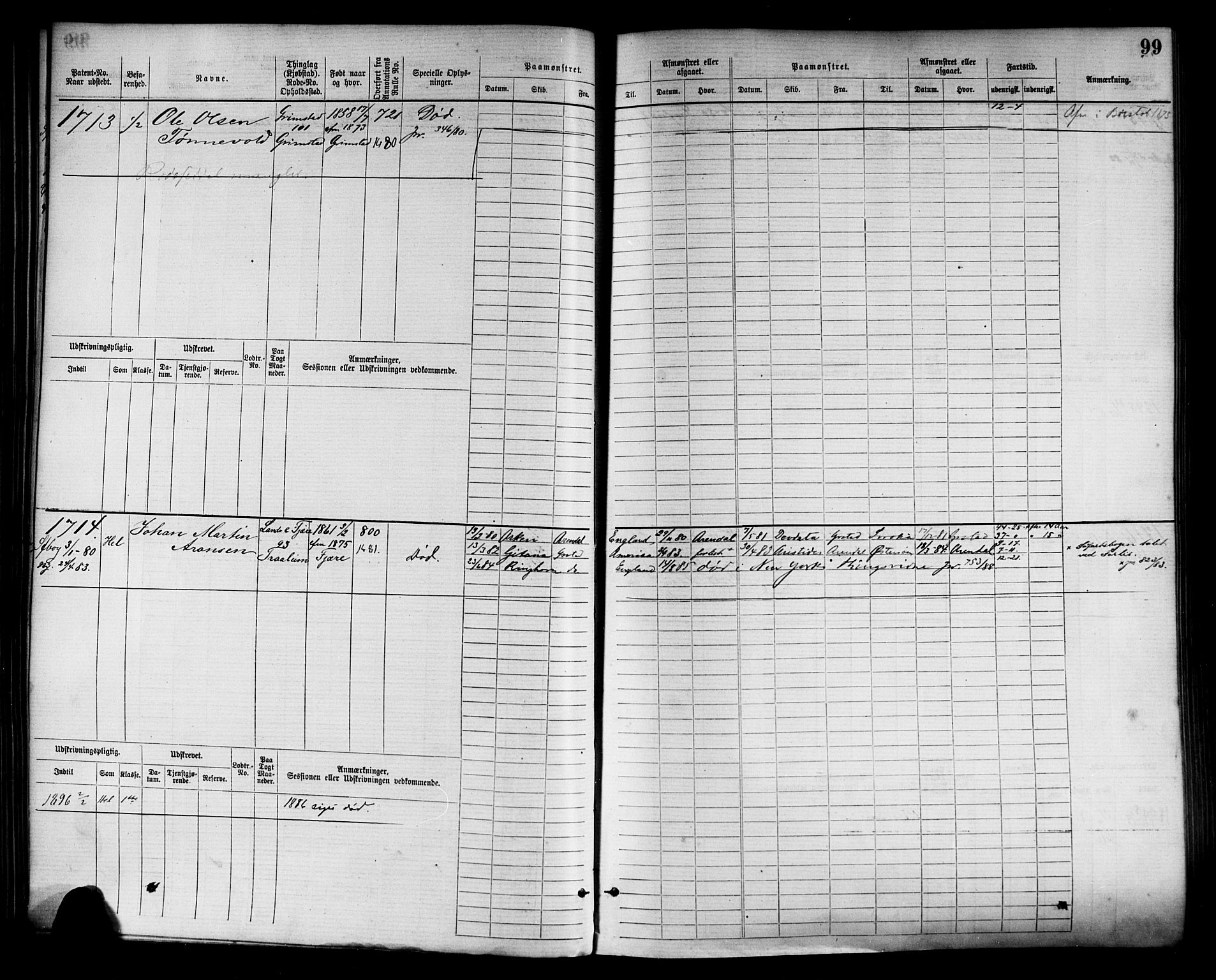 Grimstad mønstringskrets, AV/SAK-2031-0013/F/Fb/L0003: Hovedrulle nr 1517-2276, F-6, 1877-1888, p. 105