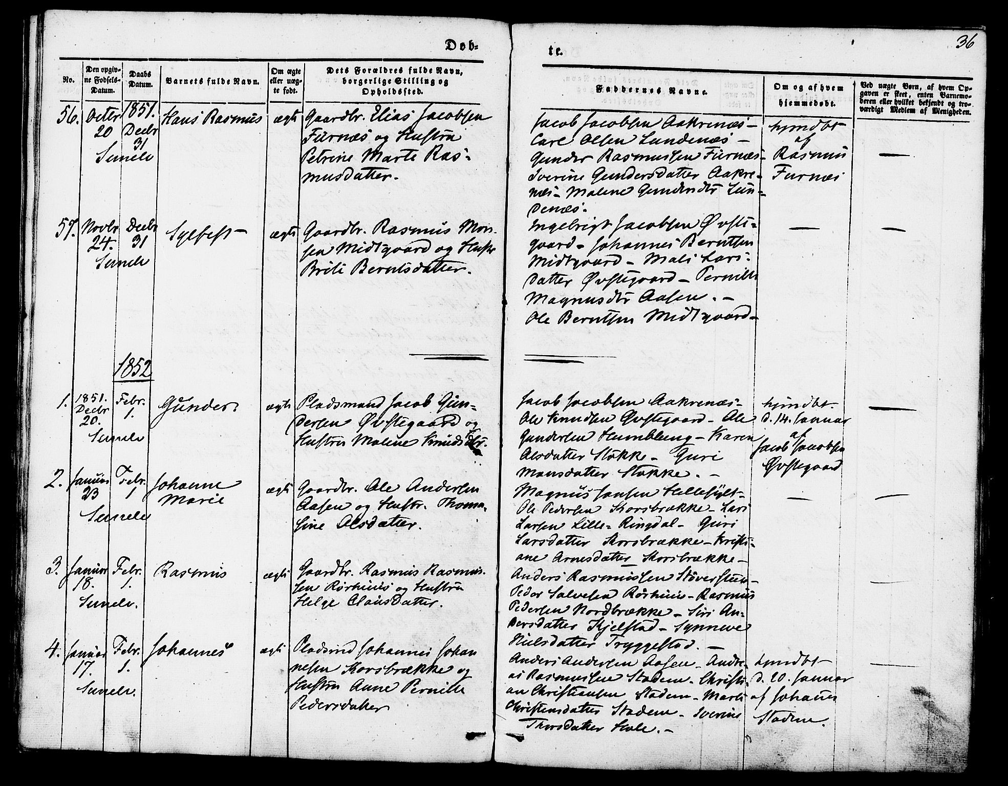 Ministerialprotokoller, klokkerbøker og fødselsregistre - Møre og Romsdal, AV/SAT-A-1454/517/L0222: Parish register (official) no. 517A02, 1846-1862, p. 36