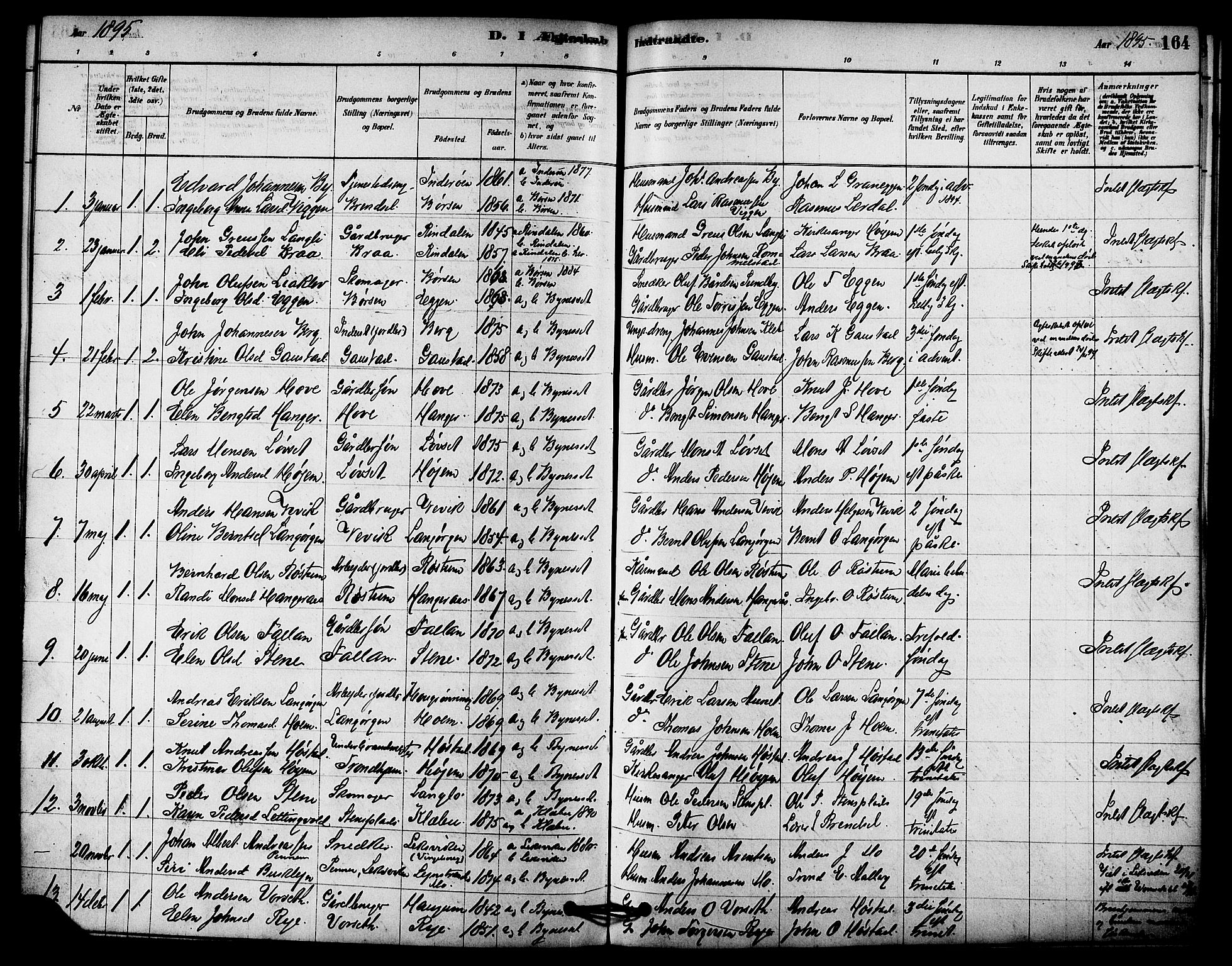 Ministerialprotokoller, klokkerbøker og fødselsregistre - Sør-Trøndelag, SAT/A-1456/612/L0378: Parish register (official) no. 612A10, 1878-1897, p. 164