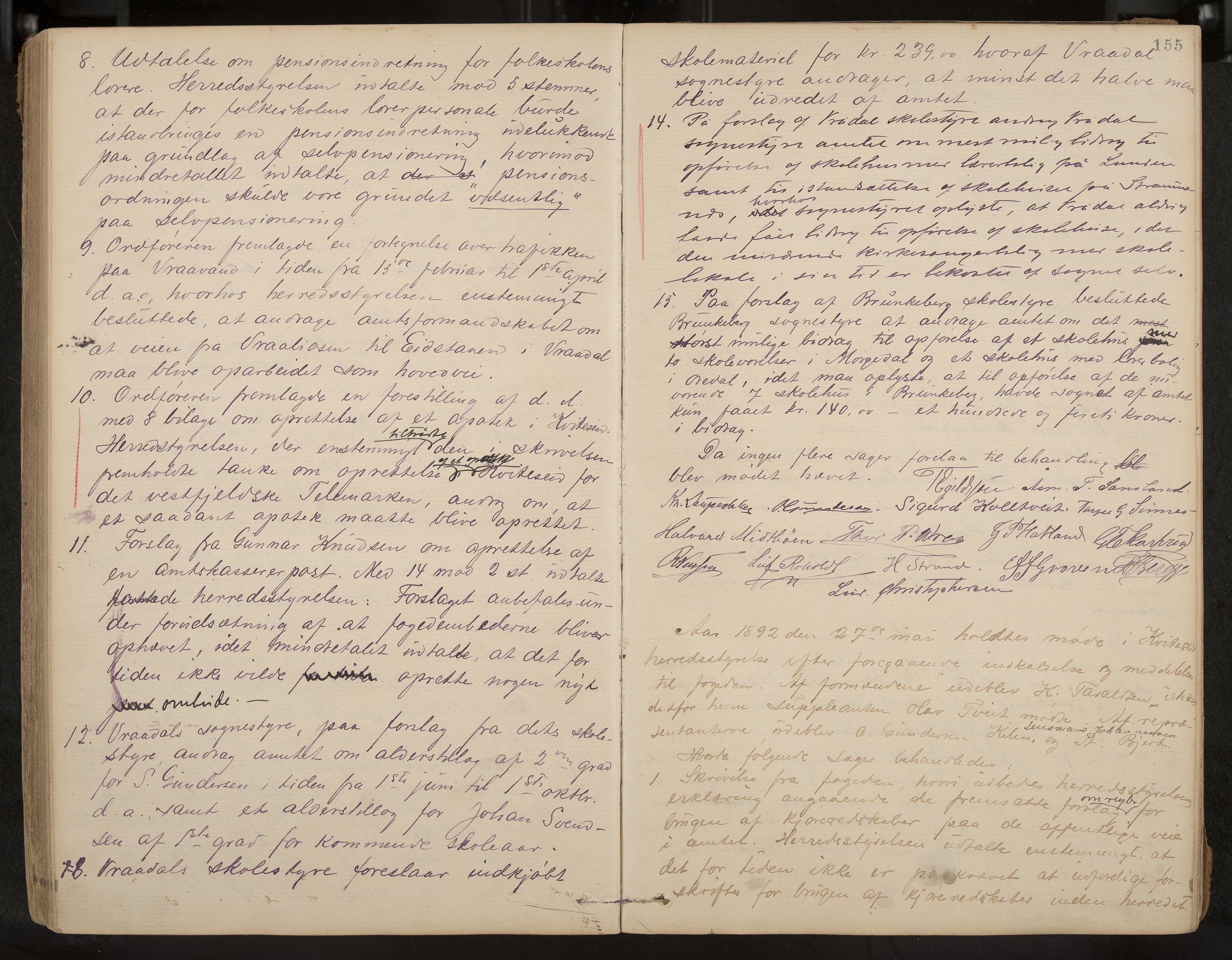 Kviteseid formannskap og sentraladministrasjon, IKAK/0829021/A/Aa/L0003: Møtebok, 1885-1896, p. 155