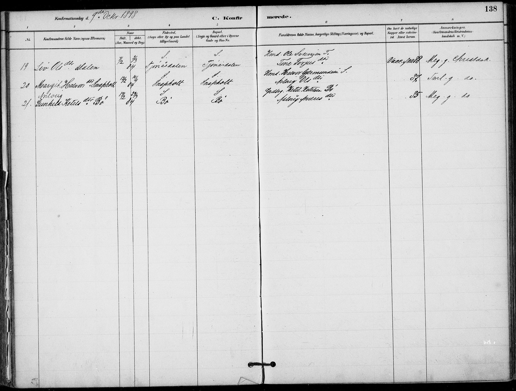 Hjartdal kirkebøker, SAKO/A-270/F/Fb/L0002: Parish register (official) no. II 2, 1880-1932, p. 138