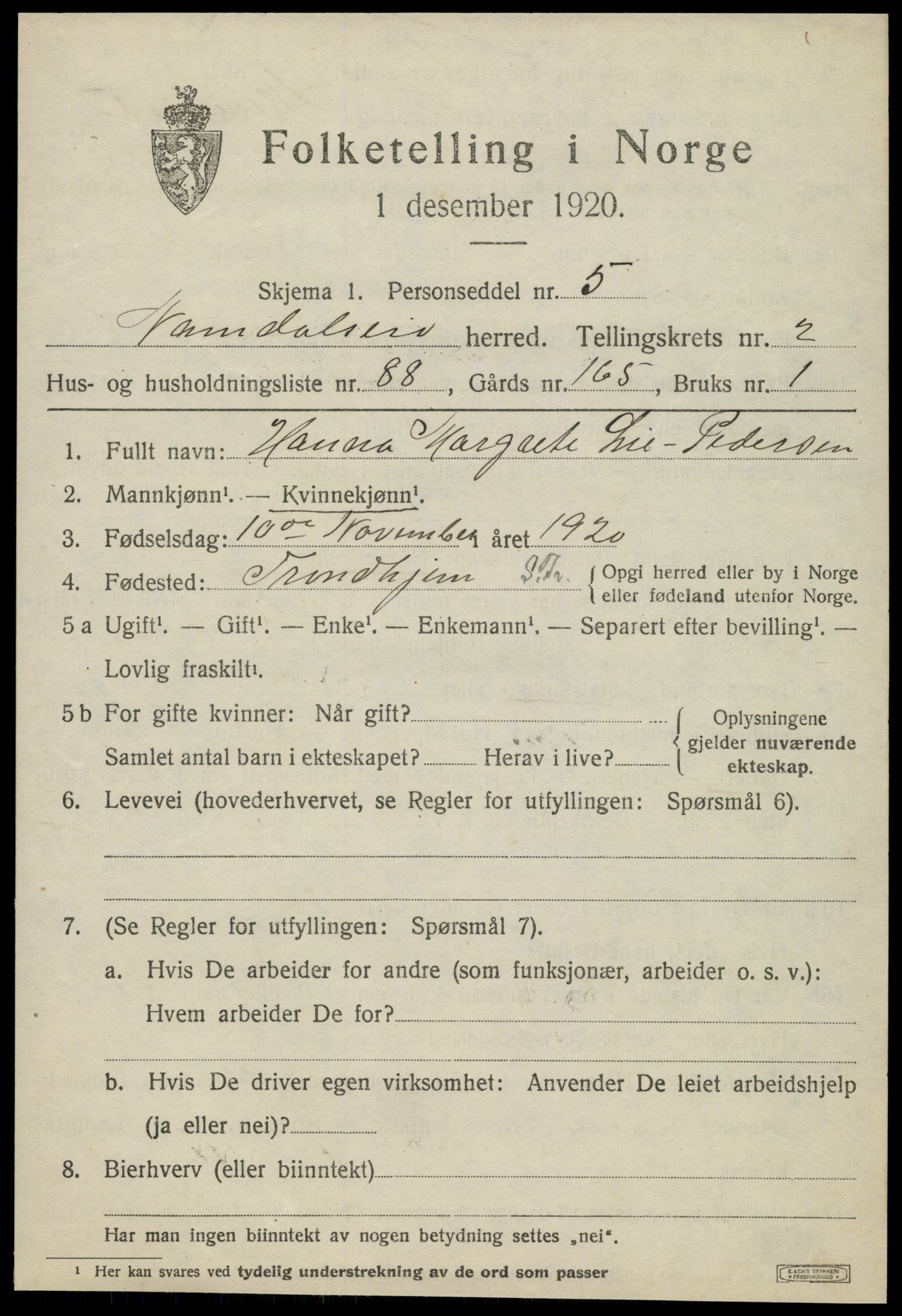 SAT, 1920 census for Namdalseid, 1920, p. 2326