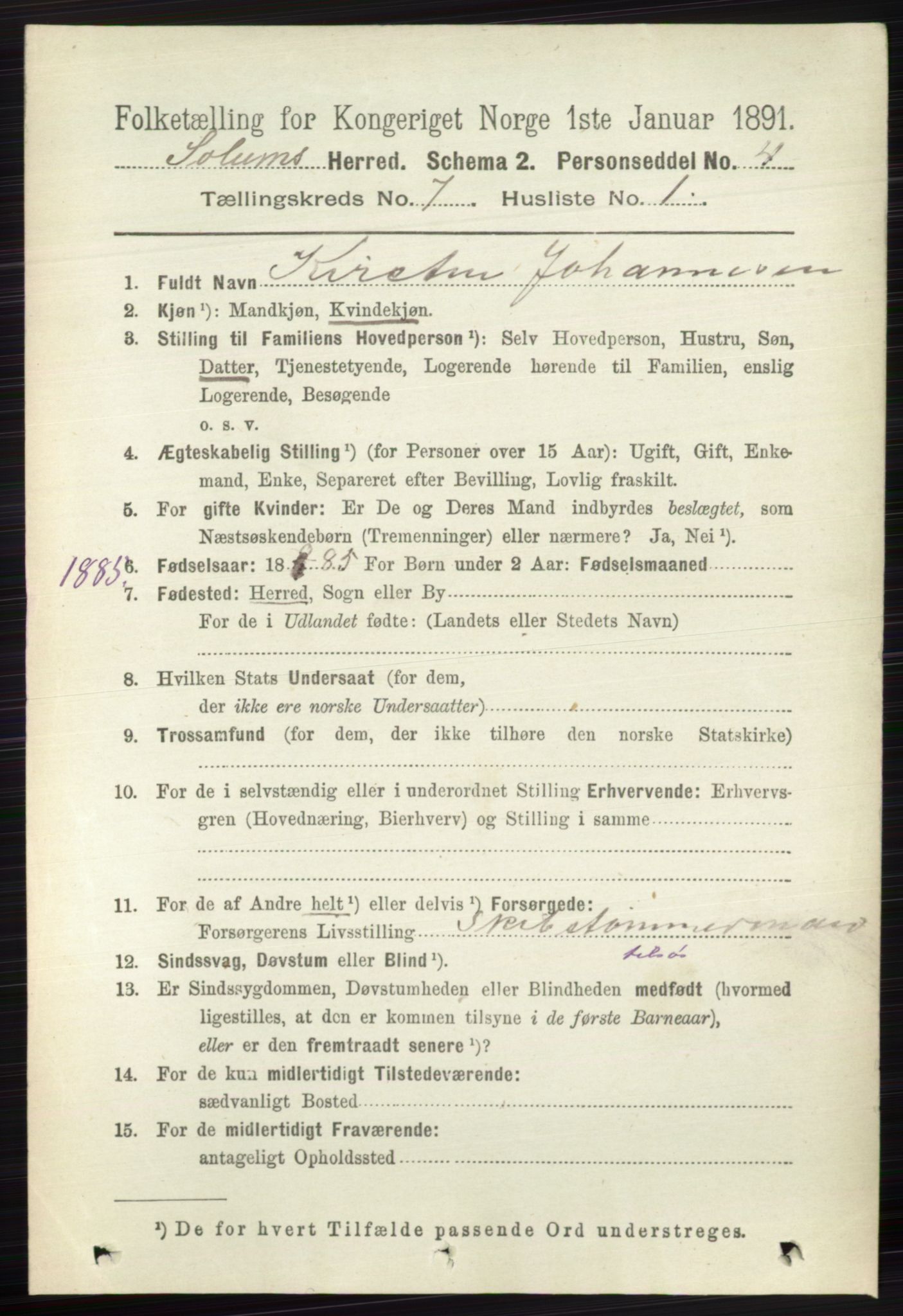 RA, 1891 census for 0818 Solum, 1891, p. 2716