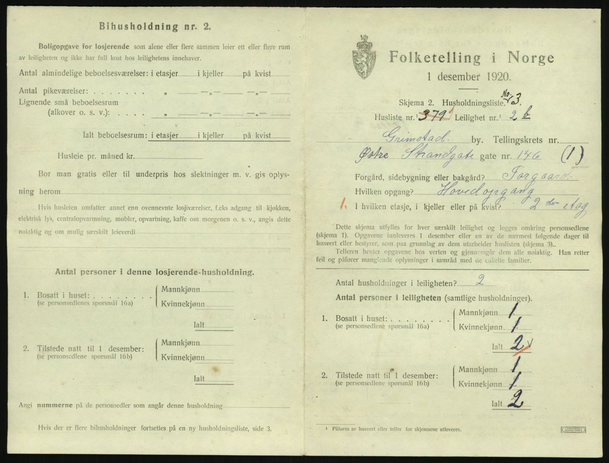 SAK, 1920 census for Grimstad, 1920, p. 1265