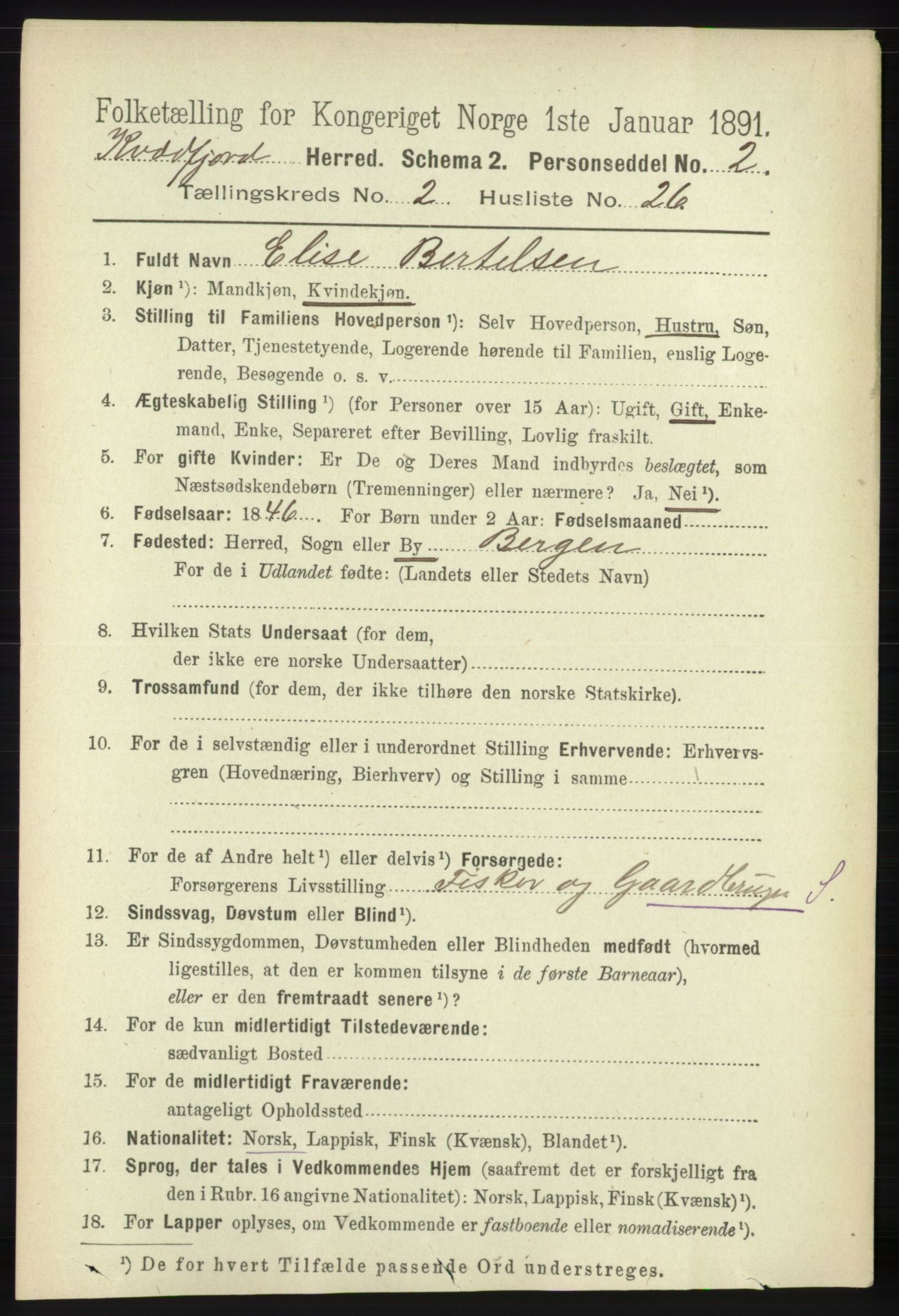 RA, 1891 census for 1911 Kvæfjord, 1891, p. 883