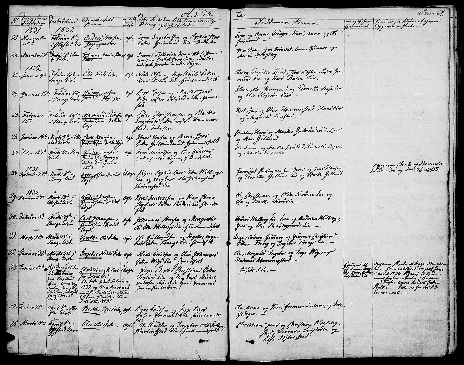 Stange prestekontor, SAH/PREST-002/K/L0009: Parish register (official) no. 9, 1826-1835, p. 64