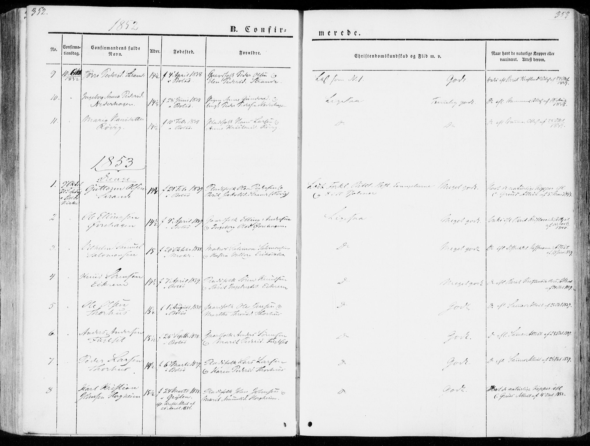 Ministerialprotokoller, klokkerbøker og fødselsregistre - Møre og Romsdal, SAT/A-1454/555/L0653: Parish register (official) no. 555A04, 1843-1869, p. 352-353
