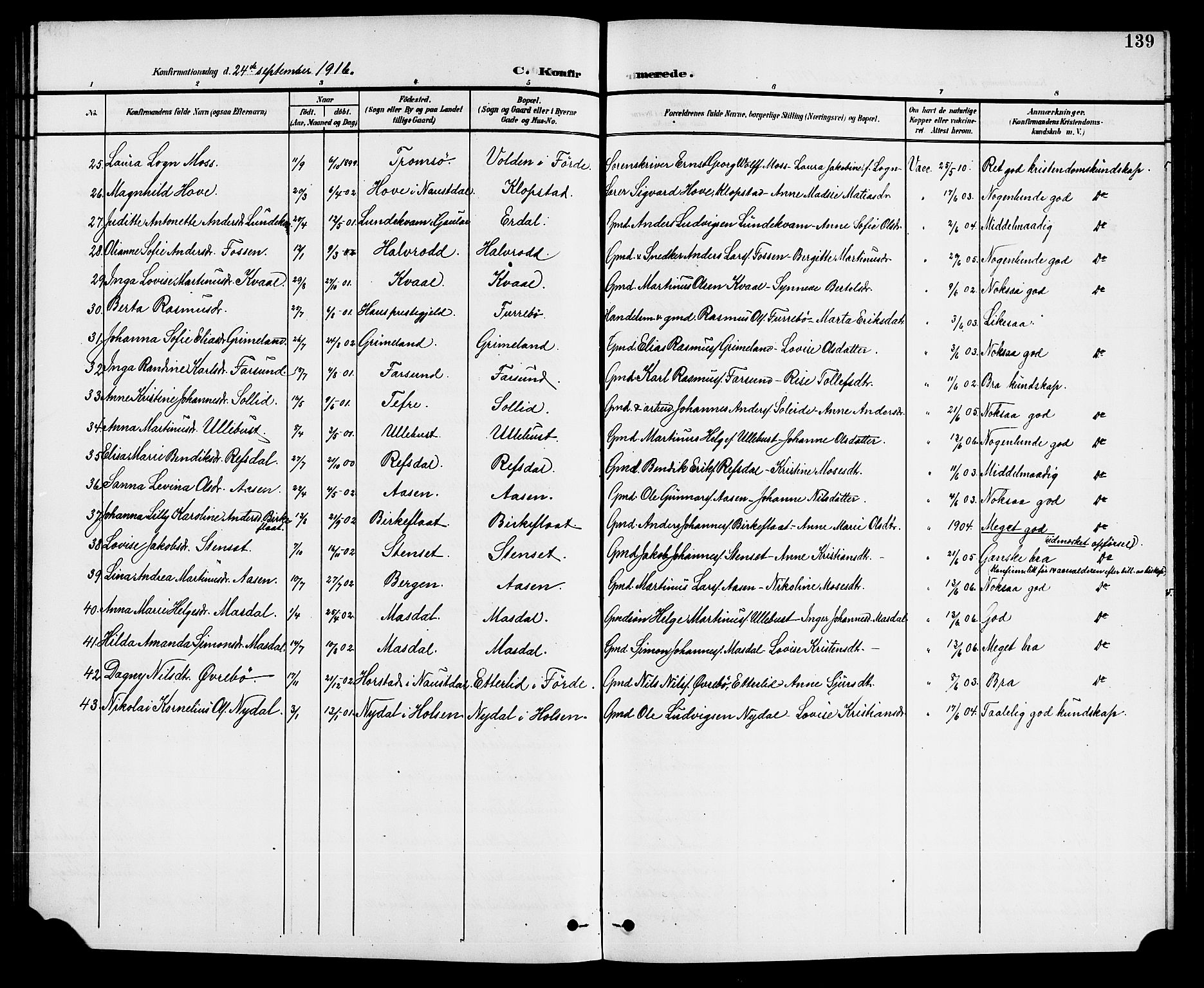 Førde sokneprestembete, SAB/A-79901/H/Hab/Haba/L0003: Parish register (copy) no. A 3, 1899-1924, p. 139