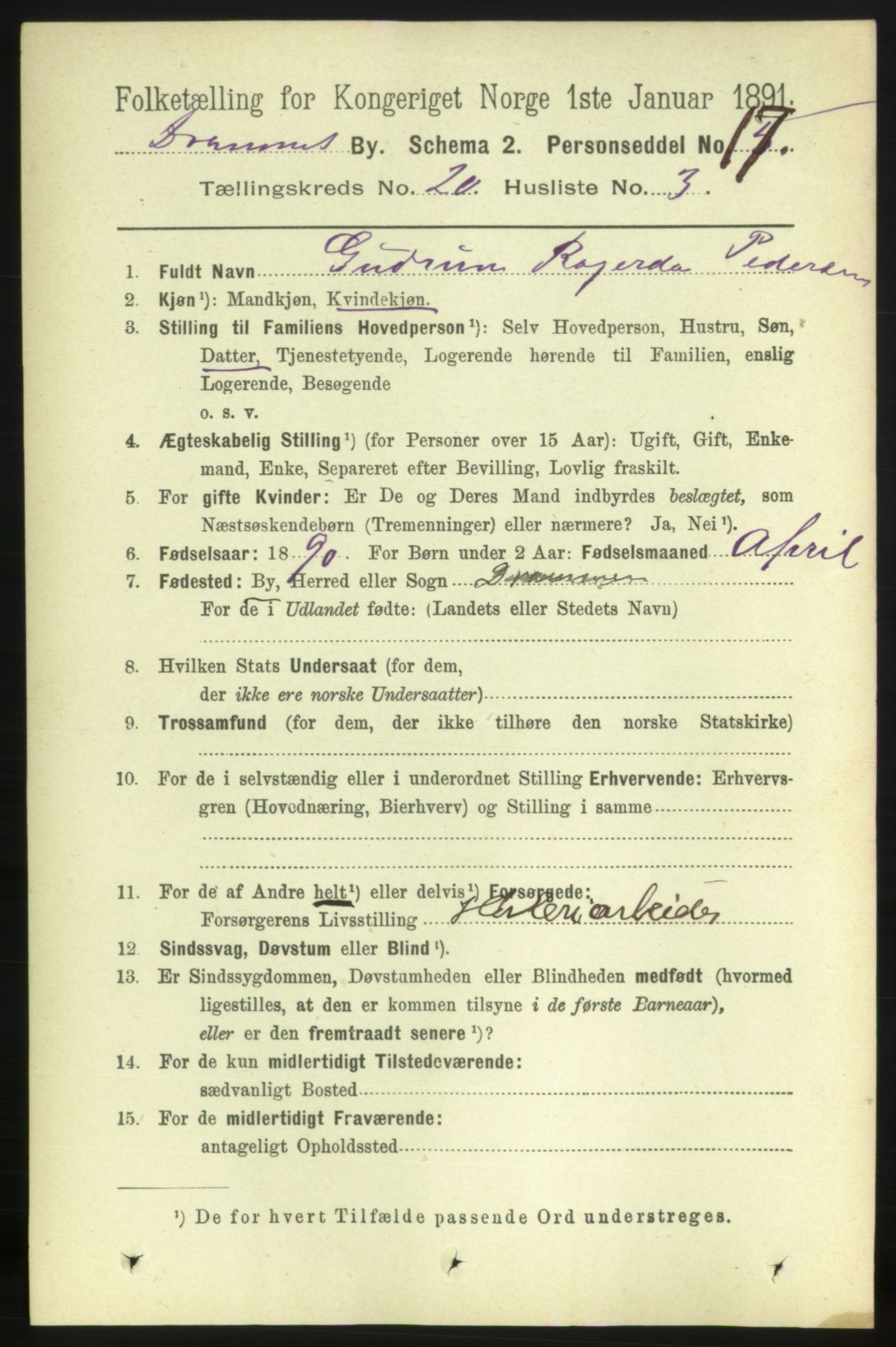 RA, 1891 census for 0602 Drammen, 1891, p. 12543