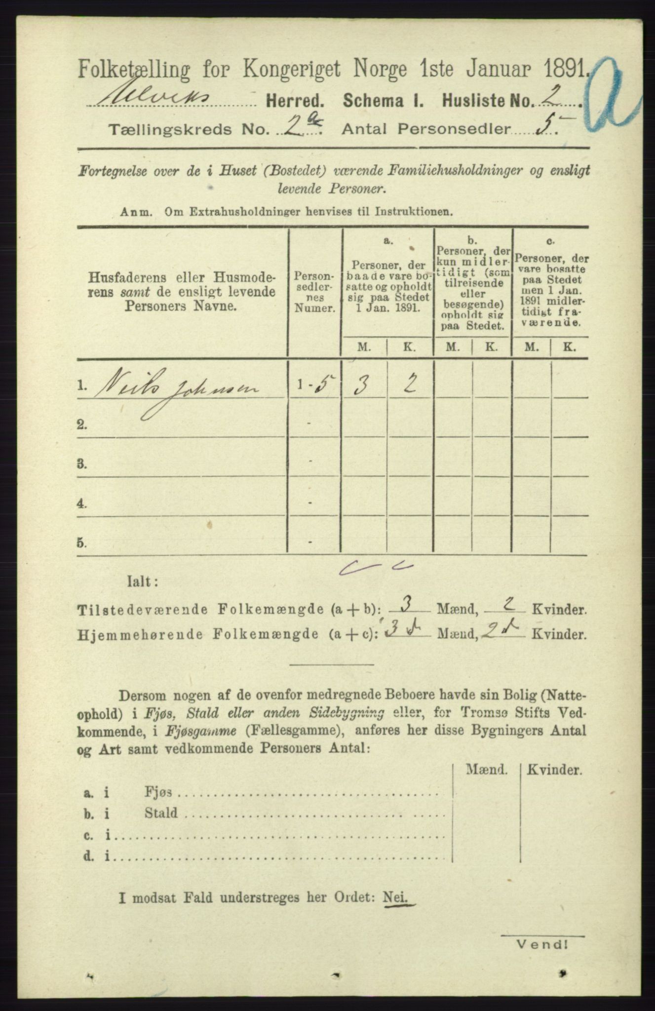 RA, 1891 census for 1233 Ulvik, 1891, p. 215