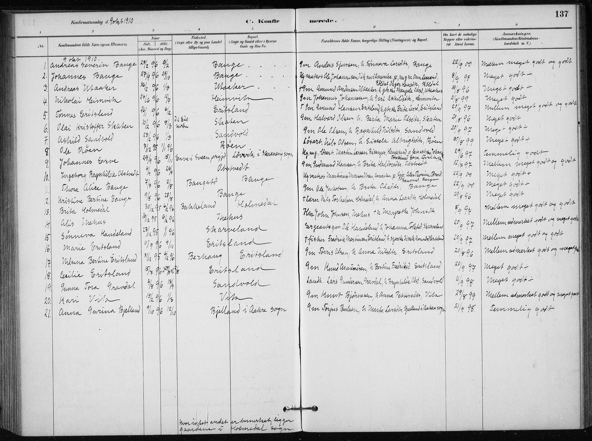Skånevik sokneprestembete, AV/SAB-A-77801/H/Haa: Parish register (official) no. C  1, 1879-1917, p. 137