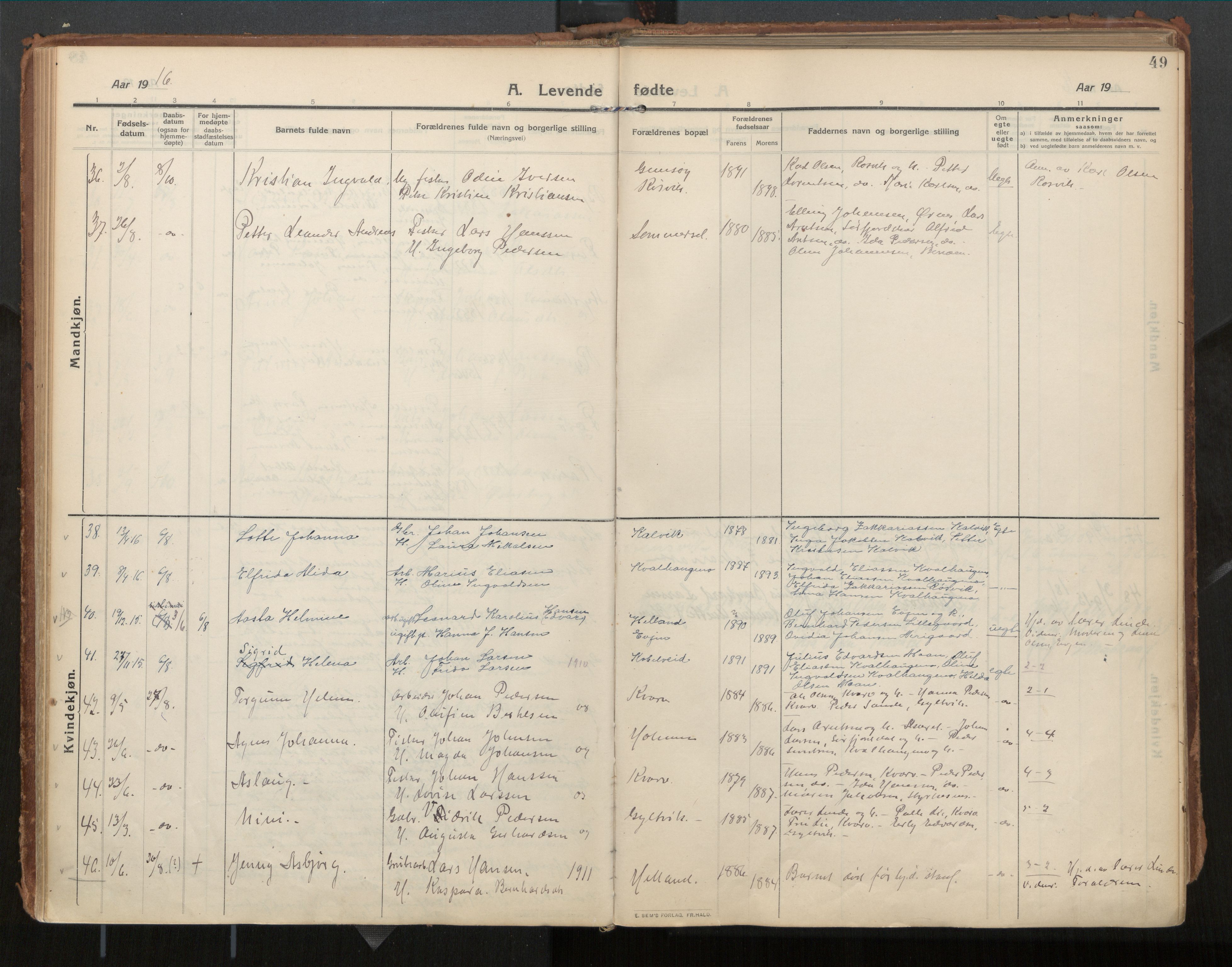 Ministerialprotokoller, klokkerbøker og fødselsregistre - Nordland, SAT/A-1459/854/L0784: Parish register (official) no. 854A07, 1910-1922, p. 49
