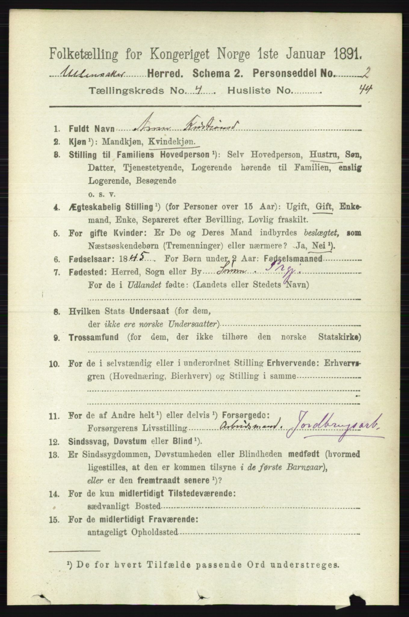 RA, 1891 census for 0235 Ullensaker, 1891, p. 1735