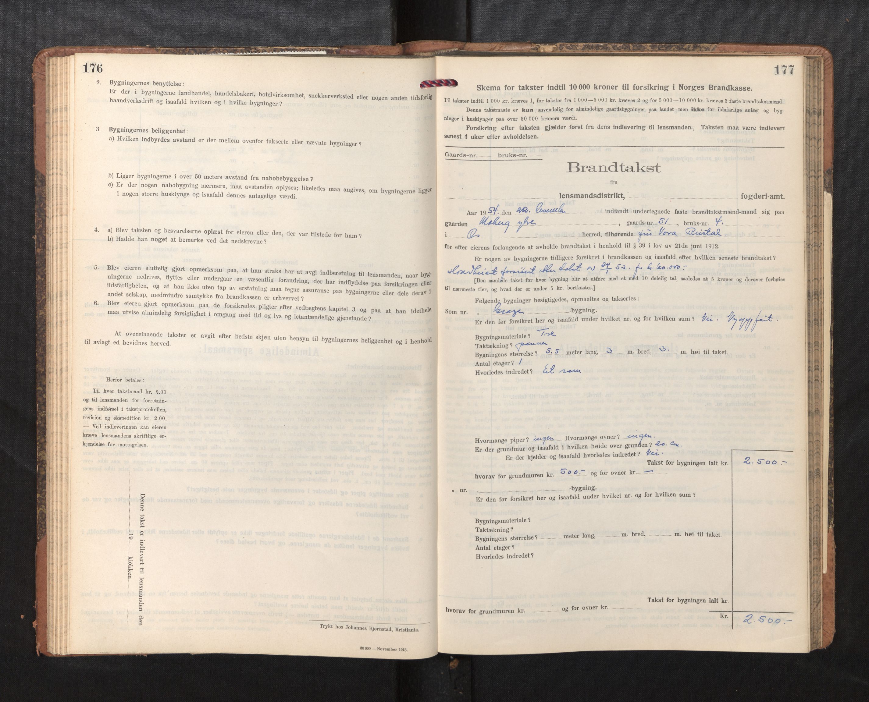 Lensmannen i Os, SAB/A-34101/0012/L0009: Branntakstprotokoll, skjematakst, 1915-1955, p. 176-177