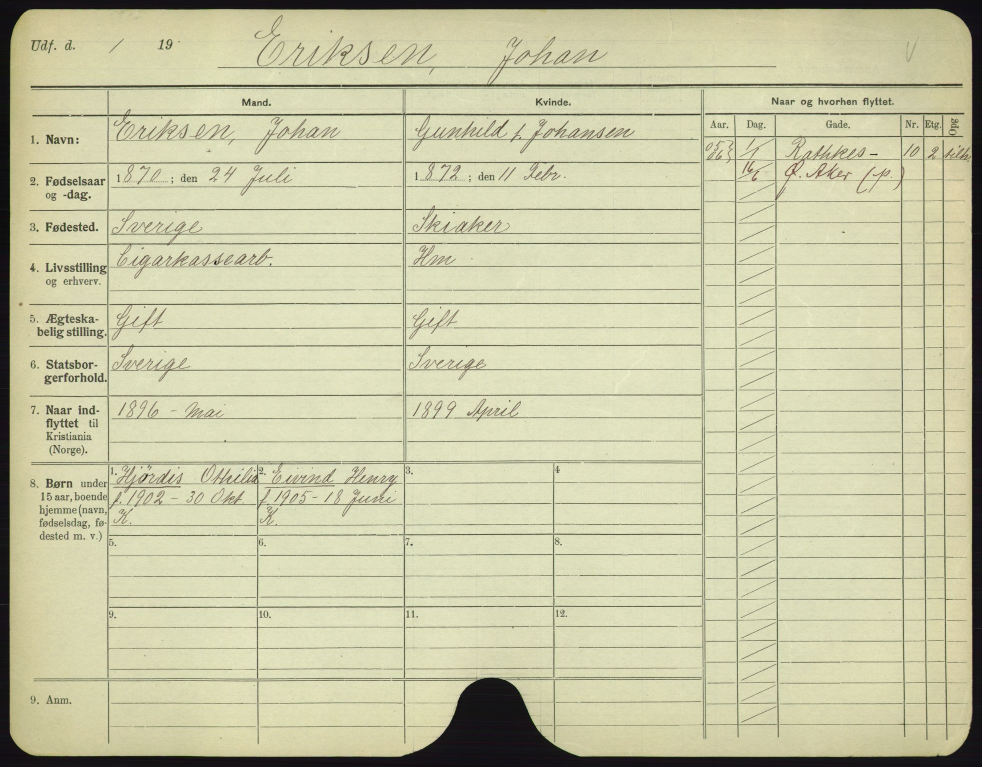 Oslo folkeregister, Registerkort, AV/SAO-A-11715/F/Fa/Fac/L0002: Menn, 1906-1914, p. 1105a