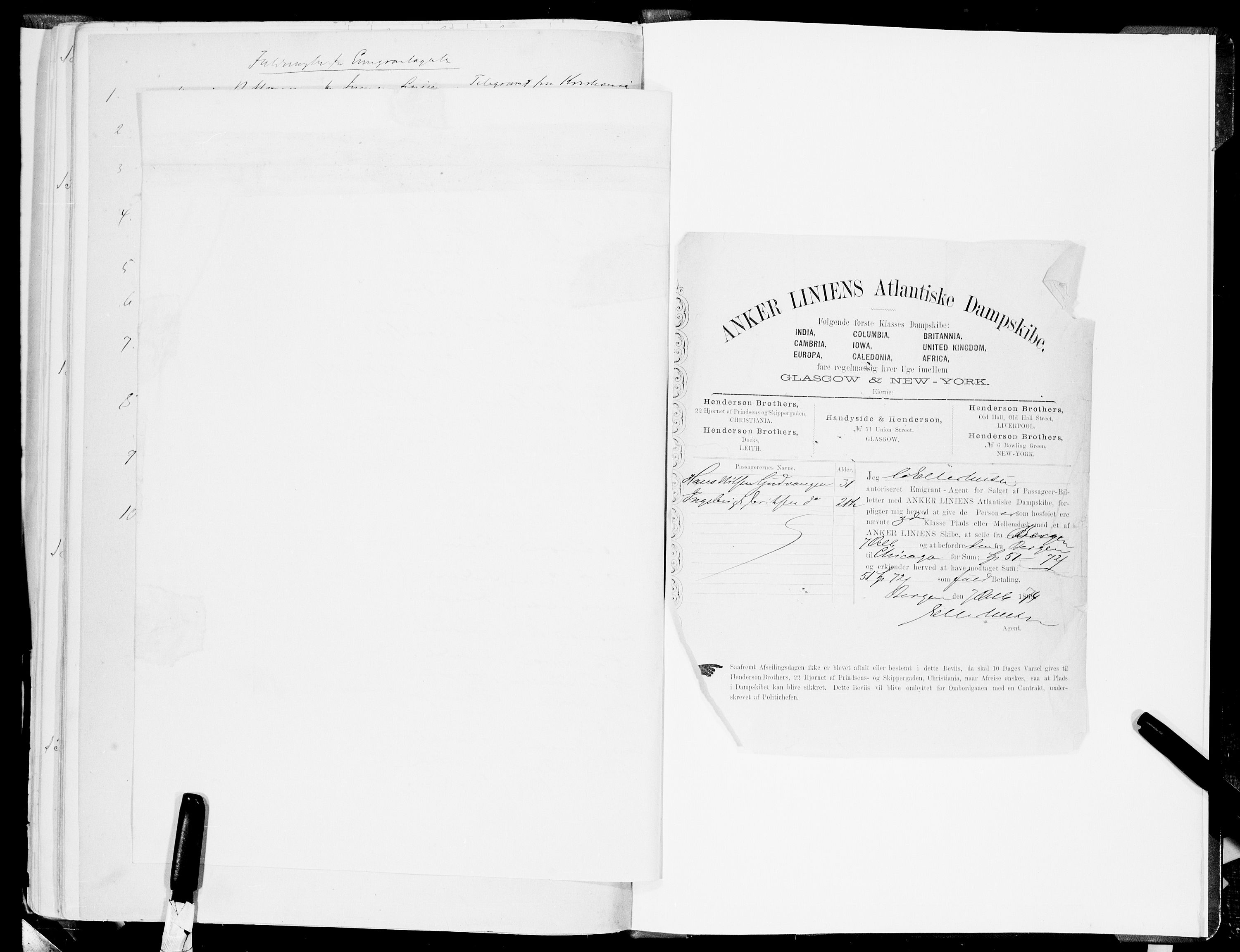 Bergen politikammer / politidistrikt, SAB/A-60401/J.a/J.ab/L0002: Emigranter til Amerika, 1886-1892