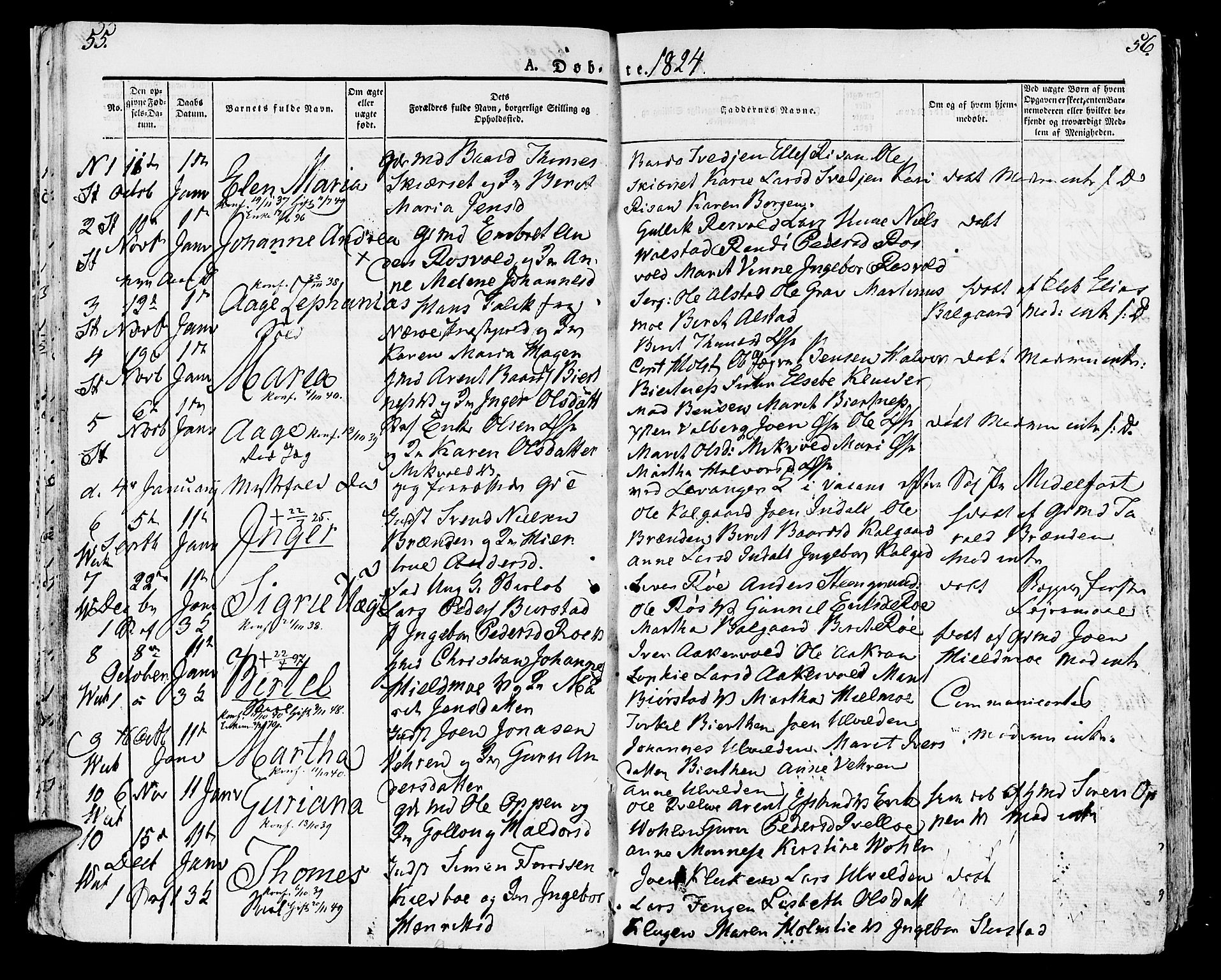 Ministerialprotokoller, klokkerbøker og fødselsregistre - Nord-Trøndelag, SAT/A-1458/723/L0237: Parish register (official) no. 723A06, 1822-1830, p. 55-56