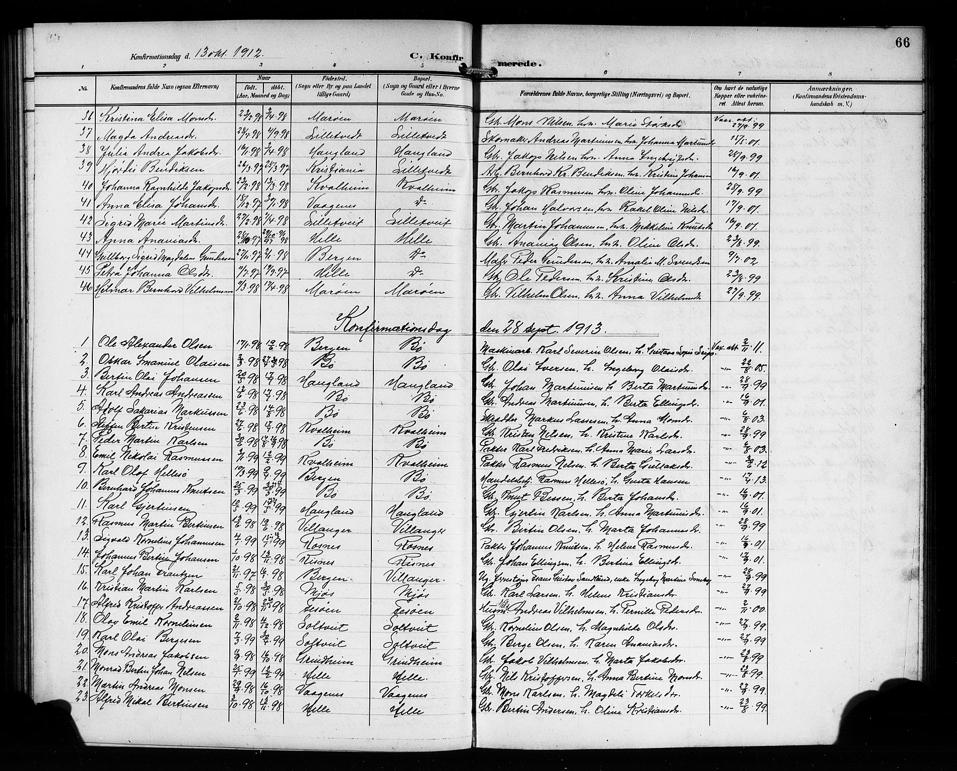 Manger sokneprestembete, AV/SAB-A-76801/H/Hab: Parish register (copy) no. B 4, 1907-1922, p. 66