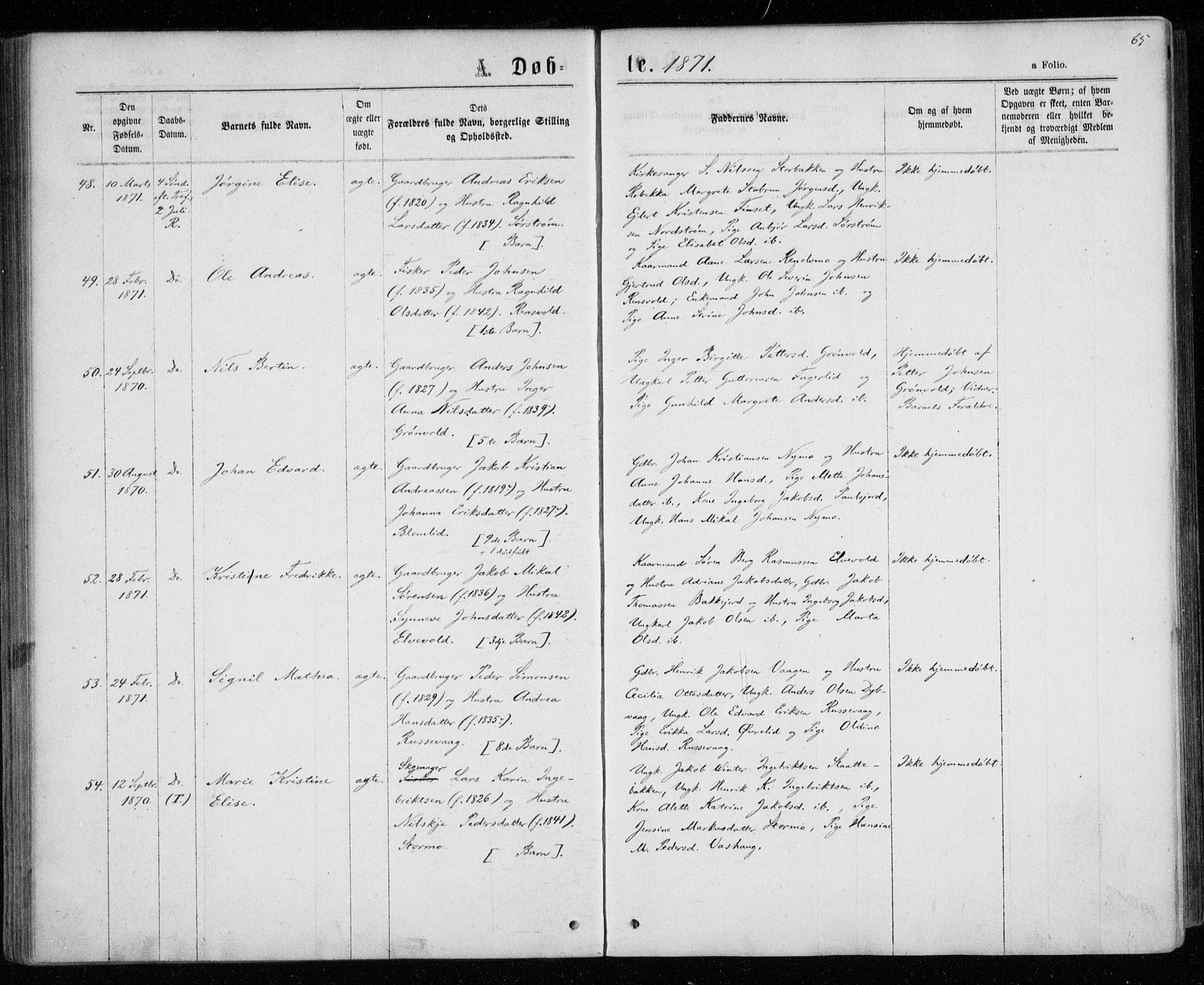 Tranøy sokneprestkontor, AV/SATØ-S-1313/I/Ia/Iaa/L0008kirke: Parish register (official) no. 8, 1867-1877, p. 65