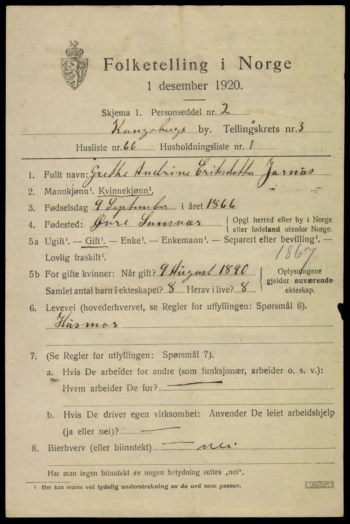 SAKO, 1920 census for Kongsberg, 1920, p. 10960