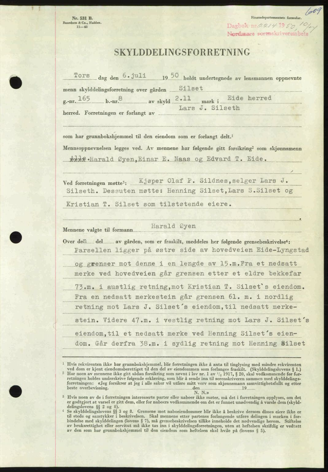 Nordmøre sorenskriveri, AV/SAT-A-4132/1/2/2Ca: Mortgage book no. A115, 1950-1950, Diary no: : 2214/1950