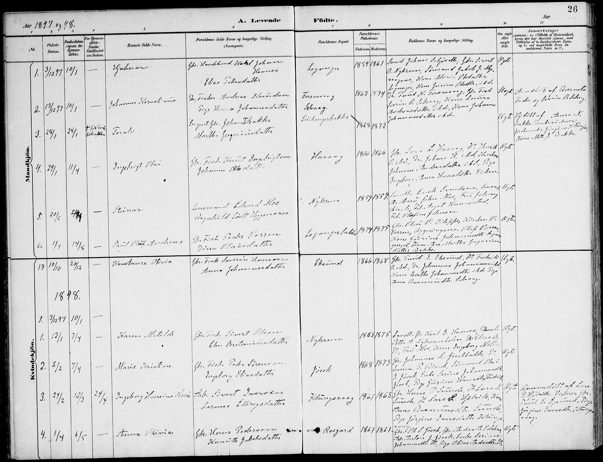 Ministerialprotokoller, klokkerbøker og fødselsregistre - Møre og Romsdal, SAT/A-1454/508/L0095: Parish register (official) no. 508A02, 1887-1920, p. 26