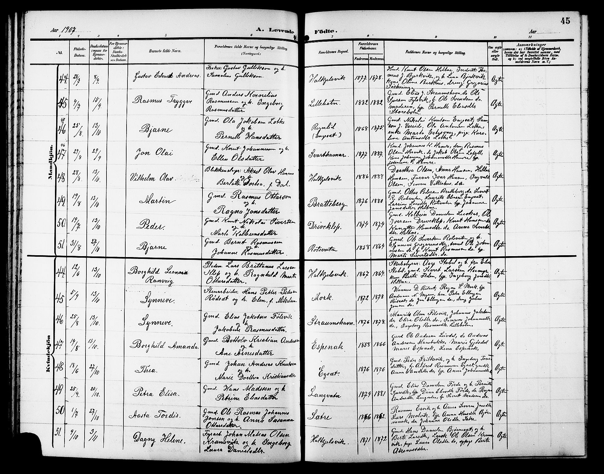 Ministerialprotokoller, klokkerbøker og fødselsregistre - Møre og Romsdal, AV/SAT-A-1454/511/L0159: Parish register (copy) no. 511C05, 1902-1920, p. 45