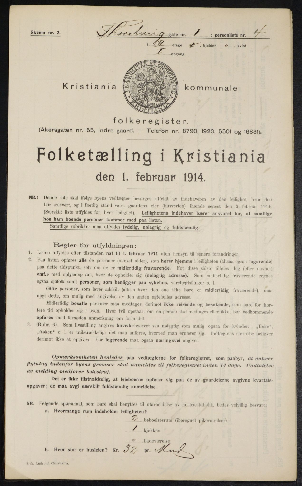 OBA, Municipal Census 1914 for Kristiania, 1914, p. 115254